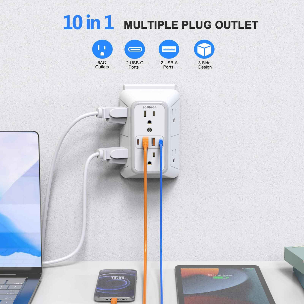 2 Pack Outlet Extender Surge Protector, 6 Outlet Splitter with 4 USB Outlet (2 USB A,2 USB C), 3Sided Power Strip with Adapter Spaced Outlets for Home, Office, Travel(White) 🍁 All In One Marketplace Canada