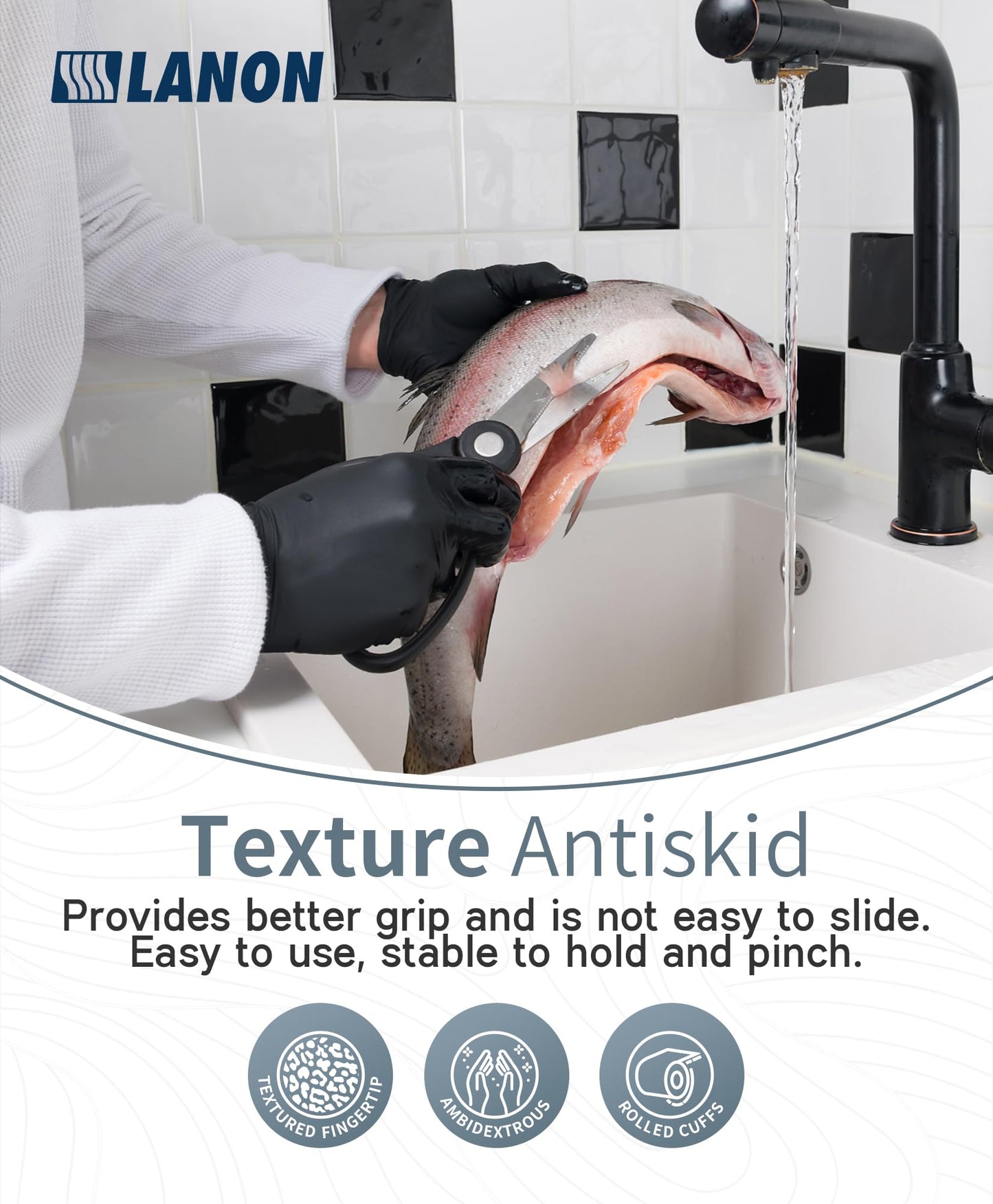LANON Food Safe Disposable Black Nitrile Gloves, Latex-Free, Powder-Free, Silicone-Free, Textured Fingertips, Cooking, Large 🍁 All In One Marketplace Canada