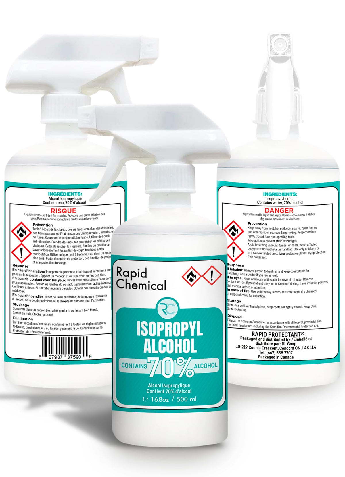 Isopropyl Alcohol Spray 70% - Rubbing Alcohol 70 Percent - 500ml - USP Grade - Made in Canada (1 spray bottle, 500ml) 🍁 All In One Marketplace Canada