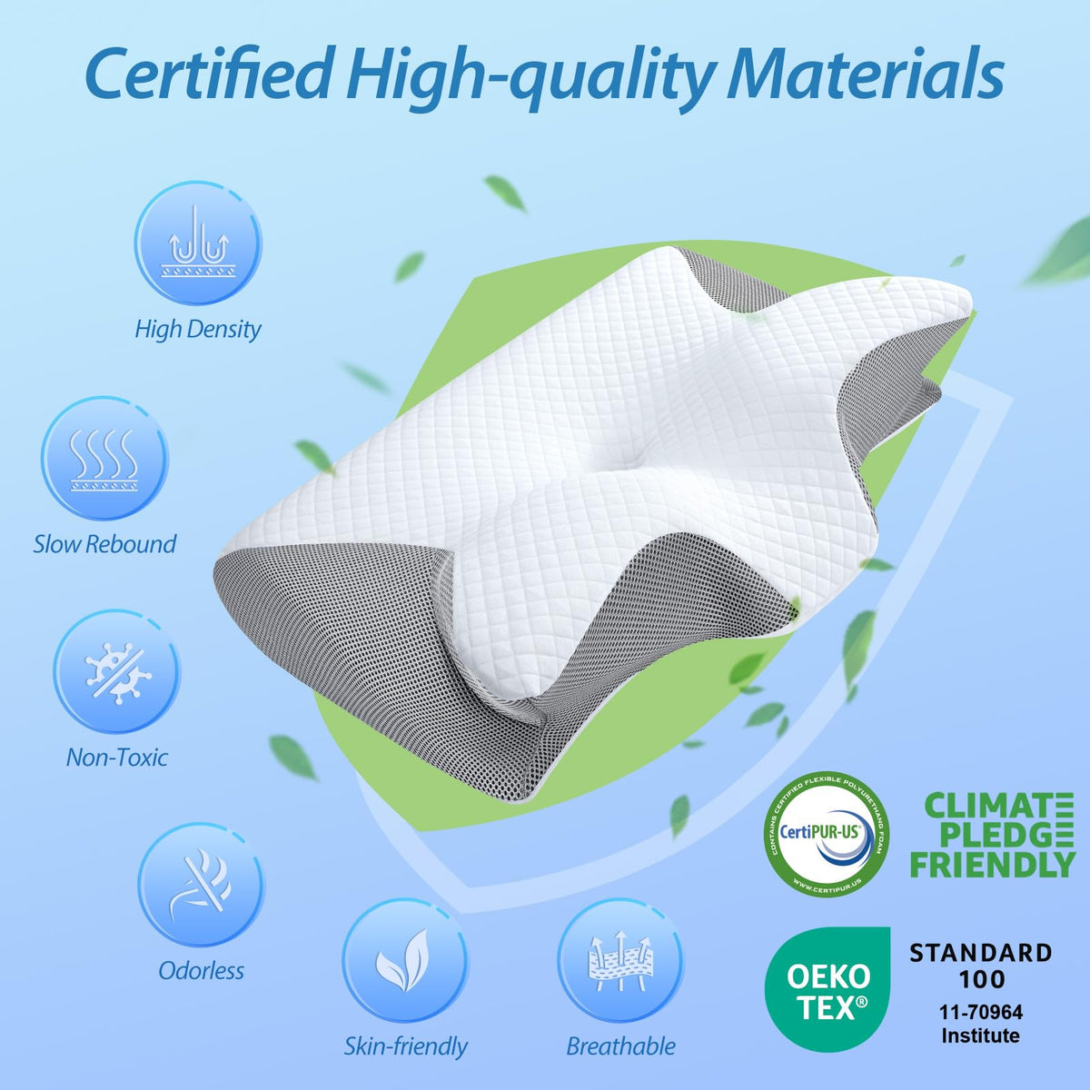 HOMCA Memory Foam Pillow, 2 in 1 Cervical Pillow for Neck Pain Relief, Ergonomic Neck Support Pillows for Side Back Stomach Sleepers with Breathable Pillowcase (Gray) 🍁 All In One Marketplace Canada