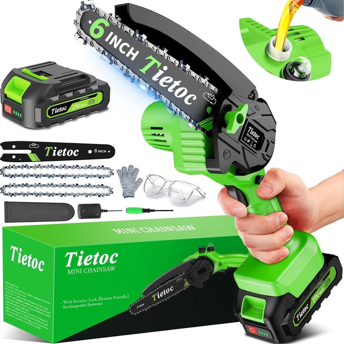TIETOC Mini Chainsaw Cordless 6 Inch with Large Batteries, 880w Electric Chainsaw with Oiler System,Small Battery Chainsaw for Wood/Trees Cutting for Men Dad Husband Gadget 🍁 All In One Marketplace Canada