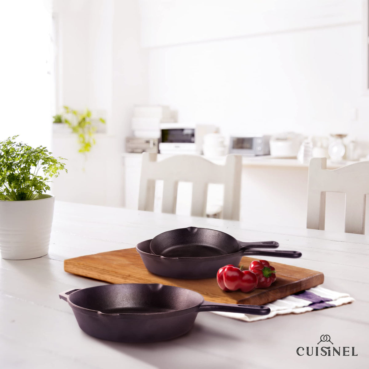 Cast Iron Skillet Set - 8" + 10" + 12"-Inch Pre-Seasoned Frying Pans + Silicone Handle Grip Covers - Indoor/Outdoor, Oven, Grill, Stovetop, BBQ, Fire and Induction Safe Kitchen and Camping Cookware 🍁 All In One Marketplace Canada