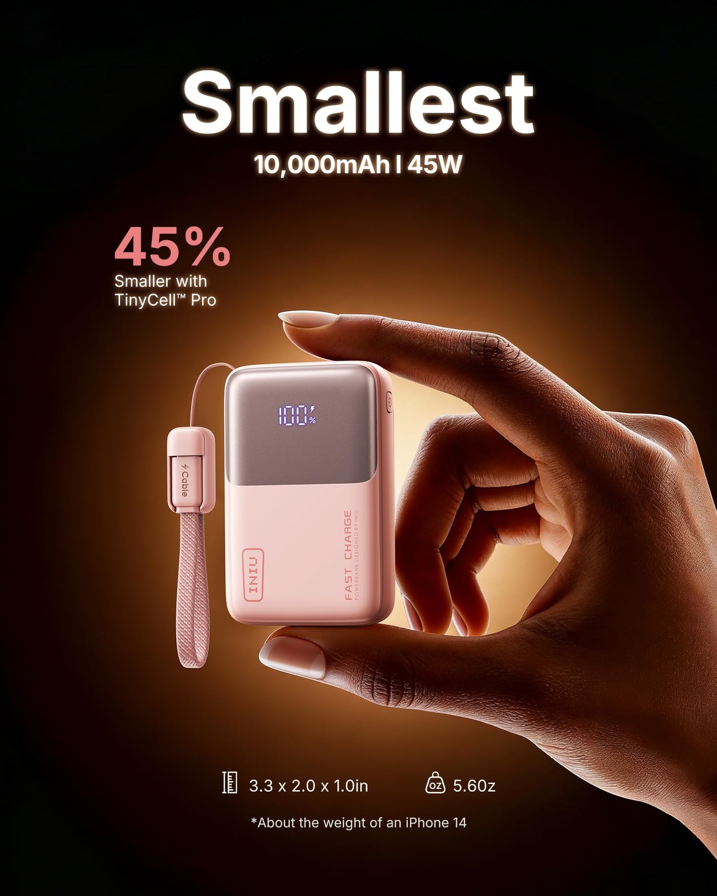 INIU Power Bank, Ultra Mini 10000mAh 45W Fast Charging Portable Charger, USB C Battery Pack with Cable, Flight-Safe Travel Powerbank for iPhone 17 16 15 14 13 12 Pro Max Air, Samsung S26 S25 S24, Pink 🍁 All In One Marketplace Canada