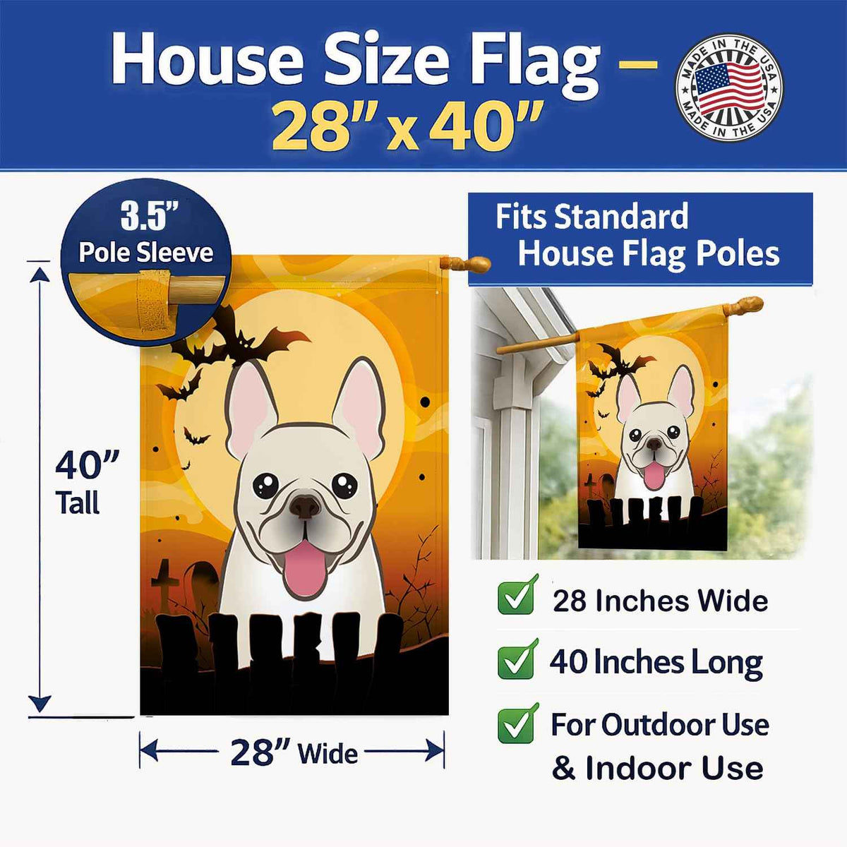 Caroline's Treasures BB1796CHF Halloween French Bulldog Canvas House Size Flag, Multicolor, Large