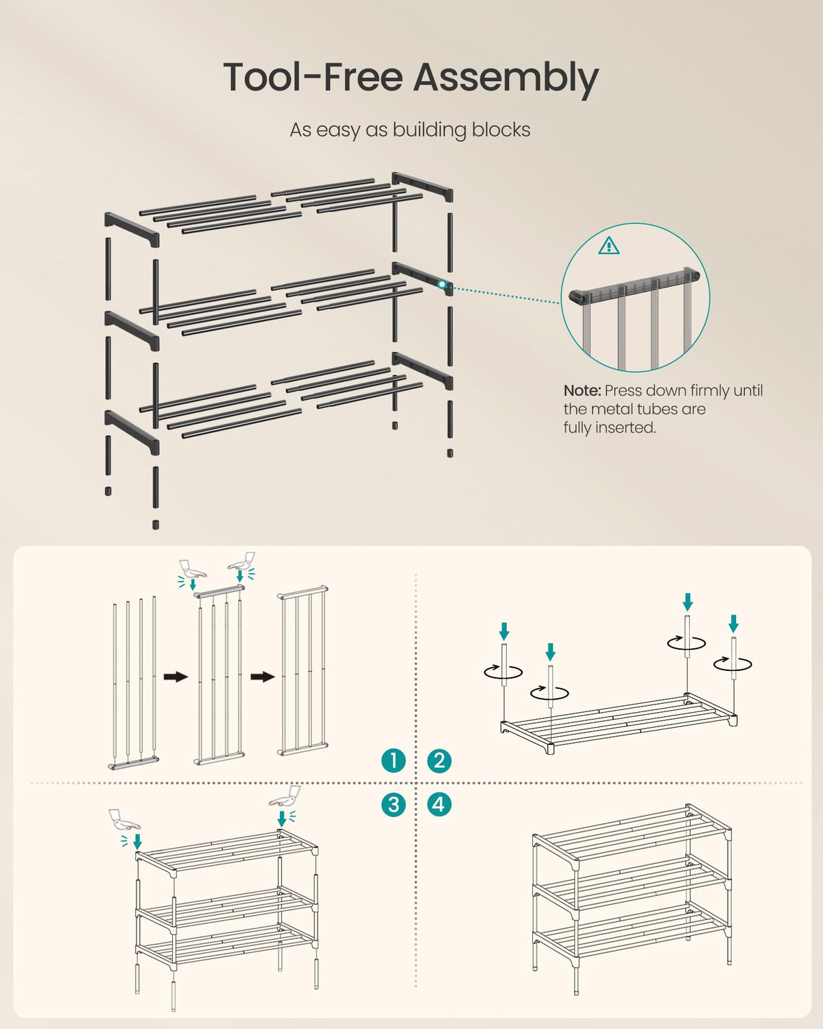 SONGMICS 3-Tier Shoe Rack for Closet, Compact Metal Shoe Organizer Shelf for Entryway, Bedroom, Small Spaces, Stackable, 11.8 x 24.5 x 19.1 Inches, Black ULSA123BH01 🍁 All In One Marketplace Canada