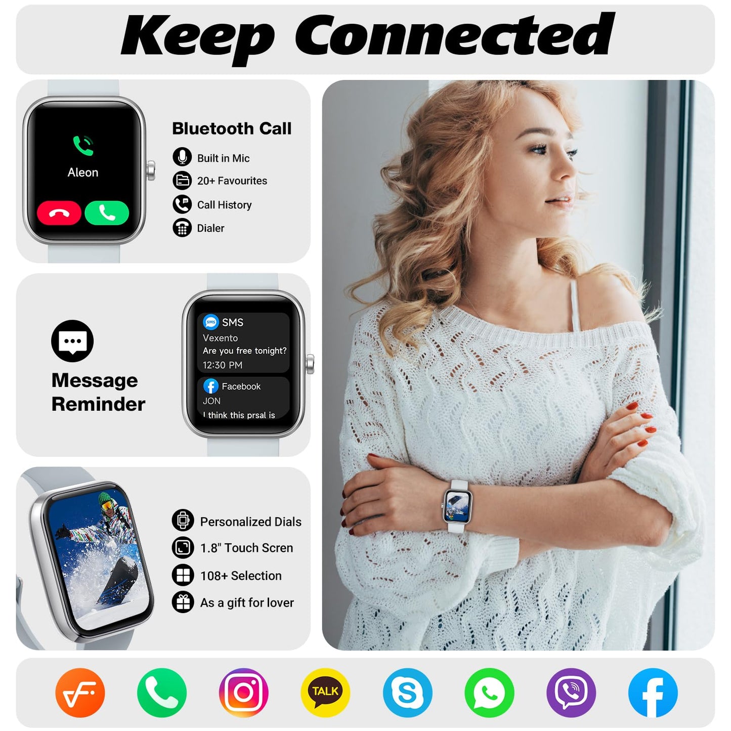 Smart Watch for Men Women with Bluetooth Call, Alexa Built-in, Heart Rate & Sleep Monitor, 1.83" DIY Dial Fitness Watch with 100+ Sport Modes, IP68 Waterproof, Compatible with Android iOS 🍁 All In One Marketplace Canada