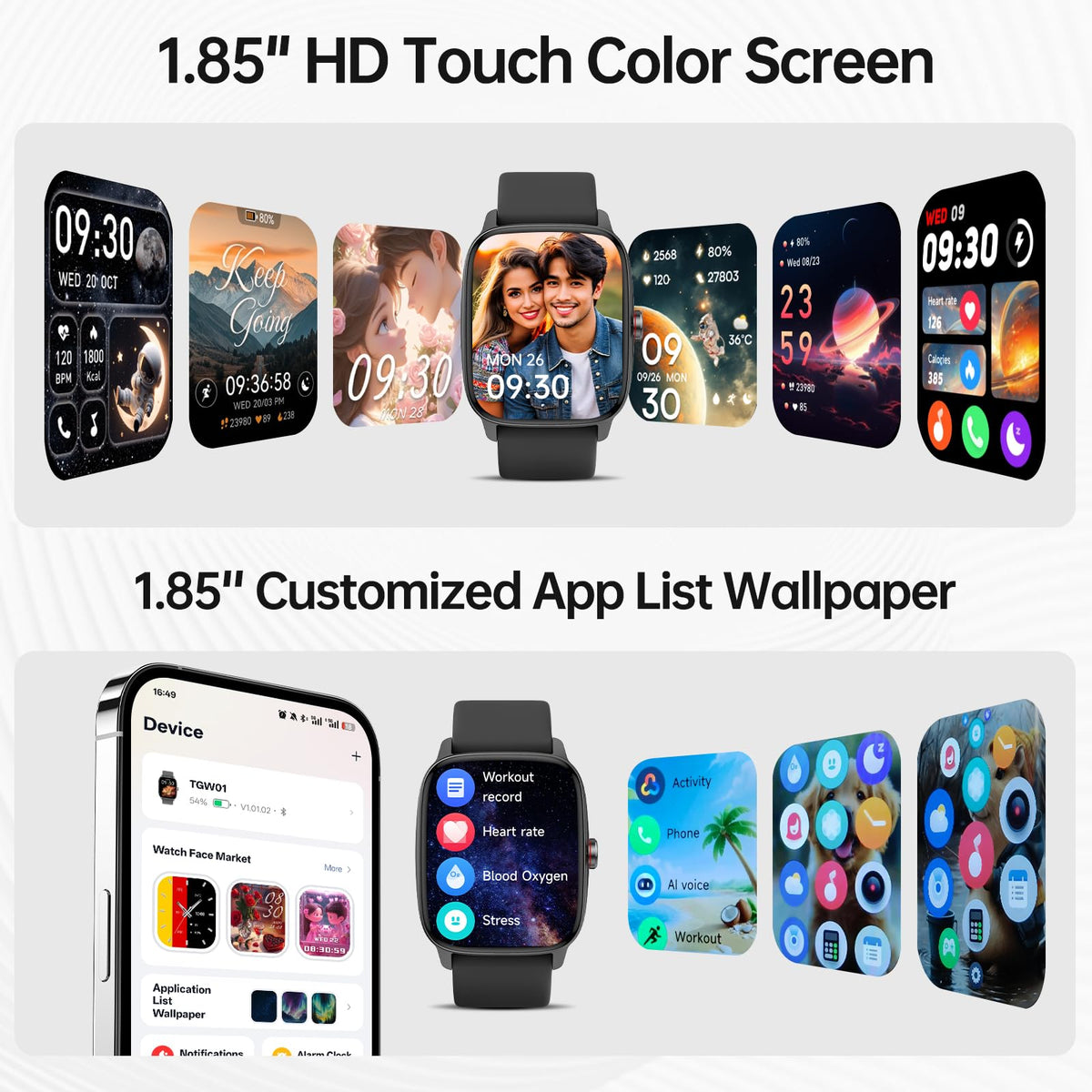 Smart Watch for Men Women, Bluetooth Call Smartwatch with AI Voice, 1.85" HD DIY Dial Fitness Watch, Heart Rate/SpO2/Steps/Sleep Monitor, 100+ Sports Modes, IP68 Waterproof Watch for Android iOS 🍁 All In One Marketplace Canada
