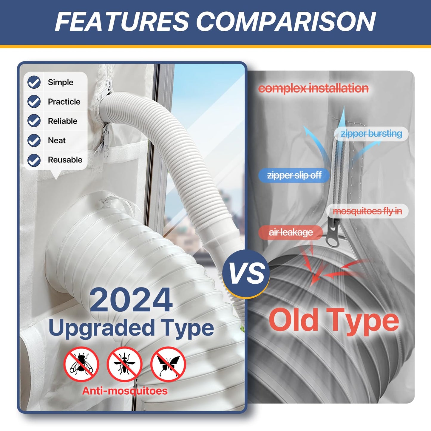LOVIGA Universal Sliding Door Seal for Portable Air Conditioner and Dryer, 100% Sealing AC Door Vent Kit for Max 15cm Diameter Exhaust Hose, 25X192~232 Length Adjustable for Moblie A/C 🍁 All In One Marketplace Canada