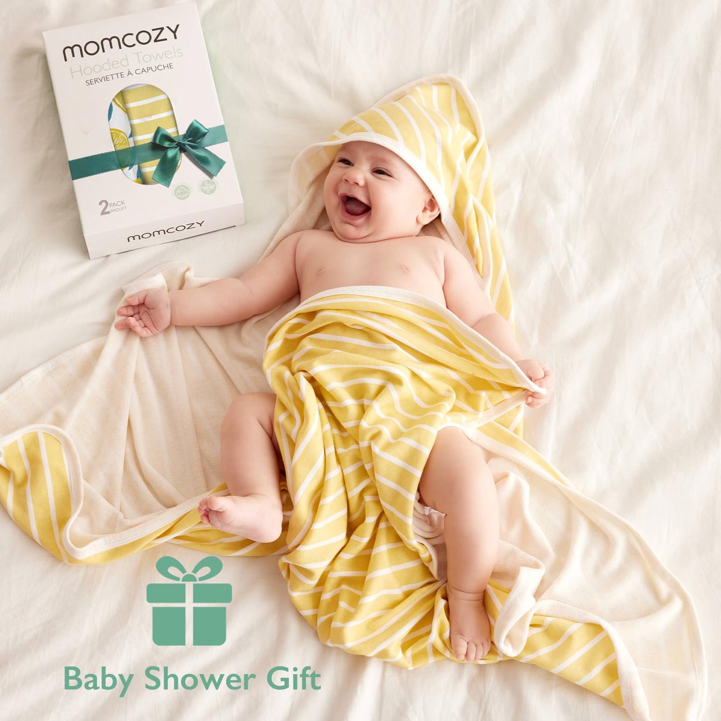 Momcozy Baby Towel with Hooded - Ultra Soft & Absorbent Large Bath Towel Set for Comfort & Gentle on Baby's Skin - Med Thick& Durable -Shower Gift & Bath Essential for Newborn, Infant, Toddler 🍁 All In One Marketplace Canada