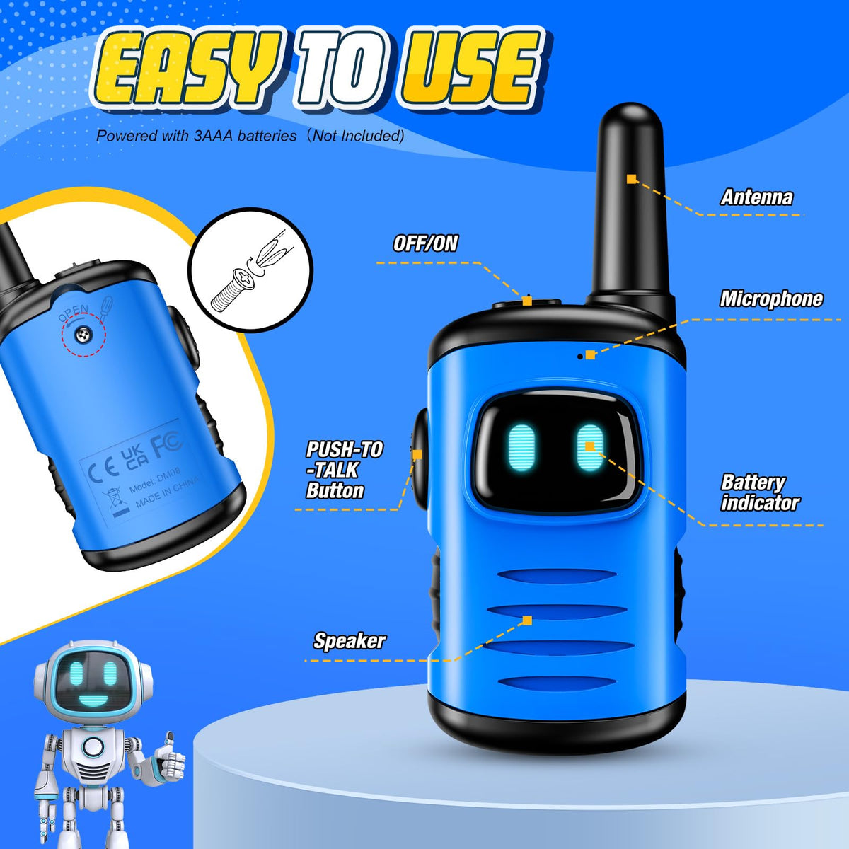 Walkie Talkies for Kids, Exssary Toys for 3-6 Year Old Boys Outdoor Toys for Kids 3-5 Walkie Talkie 3 4 5 6 Year Old Boy Gifts Hiking Camping Toy Easter Christmas Birthday Gifts for Boy Blue 🍁 All In One Marketplace Canada