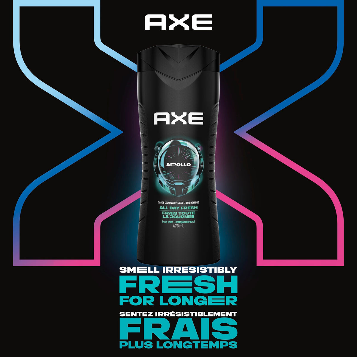 AXE Apollo Men's Body Wash for All Day Freshness, Sage & Cedarwood, with 100% Plant-Based Moisturizers, 473ml (Pack of 4) 🍁 All In One Marketplace Canada