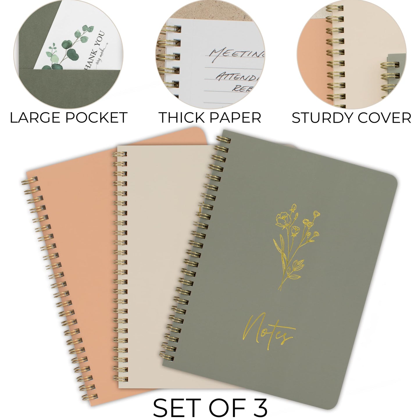 ZICOTO Aesthetic Spiral Notebook Set of 3 For Women - Cute College Ruled 8x6 Journal/Notebook with Large Pockets And Lined Pages - Perfect Supplies to Stay Organized at Work or School 🍁 All In One Marketplace Canada