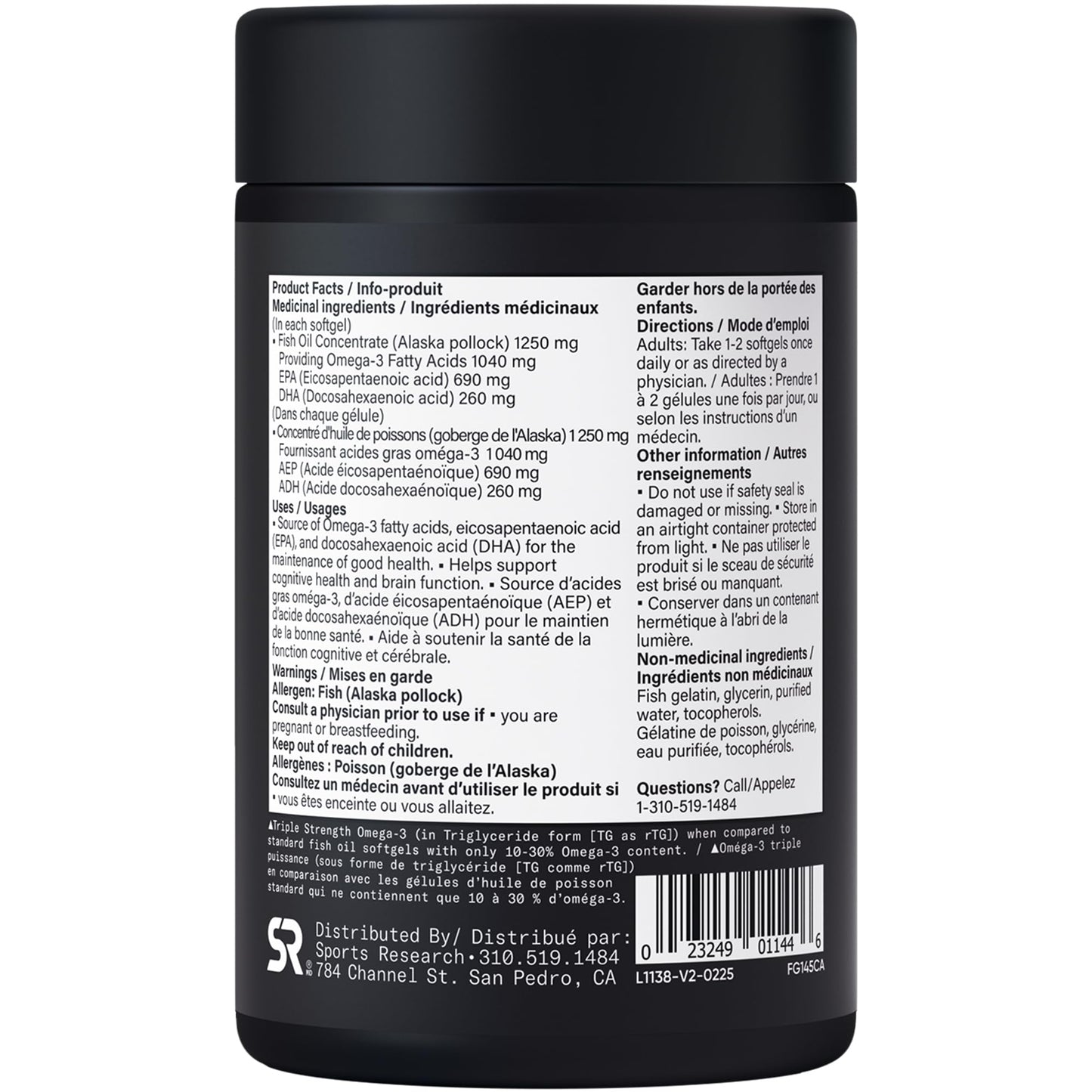 Sports Research® Triple Strength Omega 3 Fish Oil - Burpless Fish Oil Supplement w/EPA & DHA Fatty Acids from Wild Alaskan Pollock - Heart, Brain & Immune Support for Men & Women - 1250 mg, 30 count 🍁 All In One Marketplace Canada