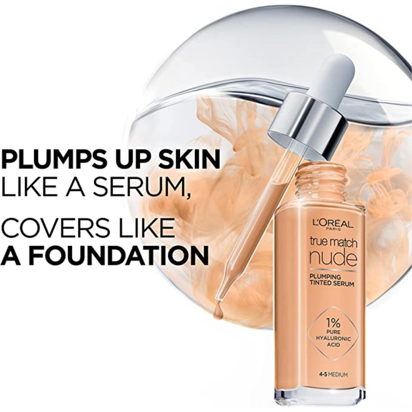 L’Oréal Paris True Match Nude Hyaluronic Foundation, Tinted Face Serum Foundation with Hyaluronic Acid for Lightweight Coverage and Instant Hydration, Radiant Finish - Light, 30 mL 🍁 All In One Marketplace Canada