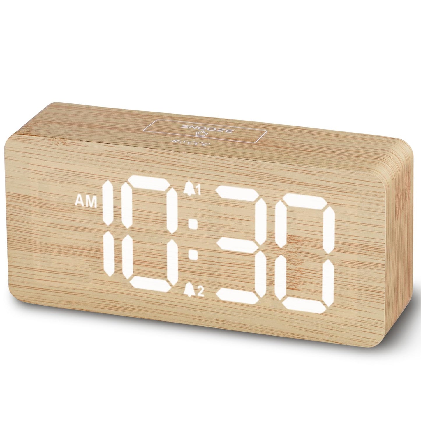 Wooden Digital Alarm Clocks for Bedrooms: Dimmable Dual Alarm Clock with Large Numbers for Bedside Desk - Bamboo 🍁 All In One Marketplace Canada