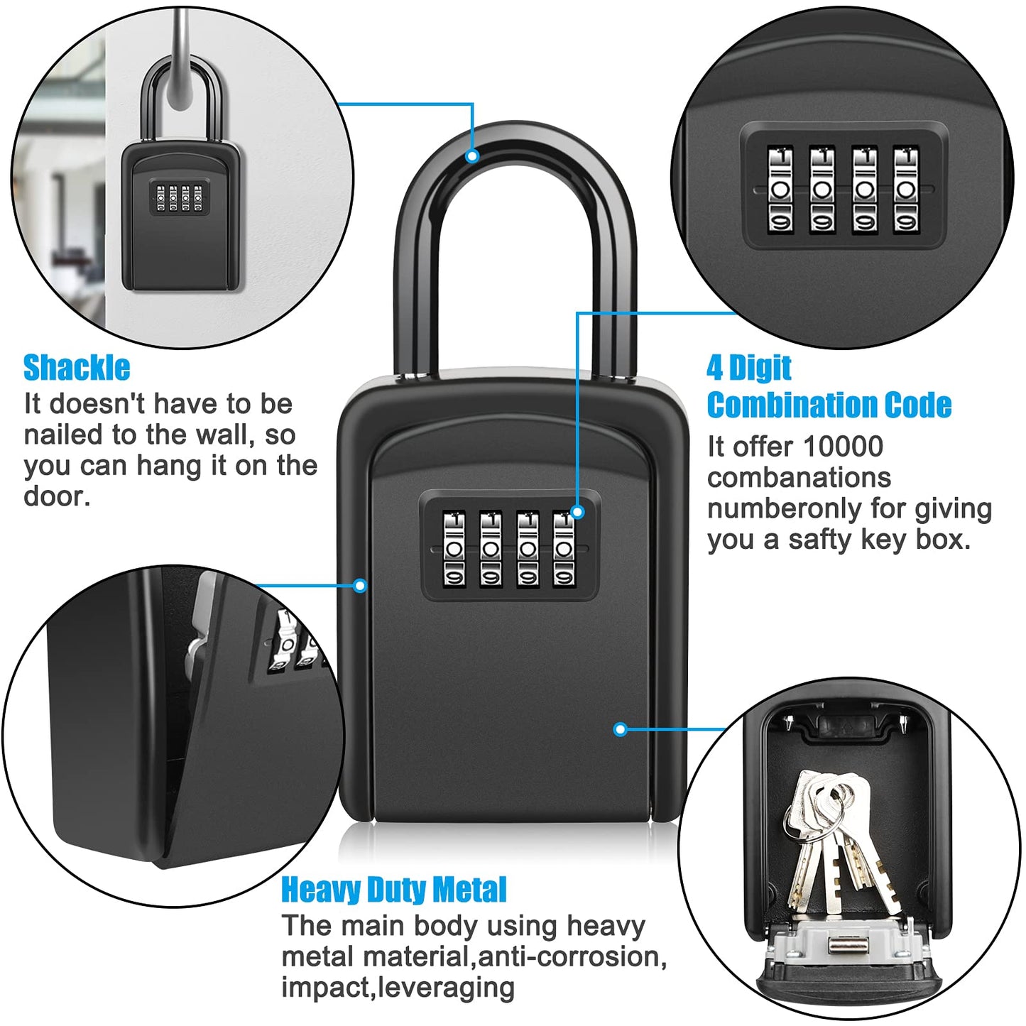 Key Lock Box, [No Installation Require] Diyife Portable Outdoor Lock Box for Keys with Removable Shackle, 5 Keys Capacity, Weatherproof 4-Digit Combination Key Safe for Home AirBnb Office 🍁 All In One Marketplace Canada