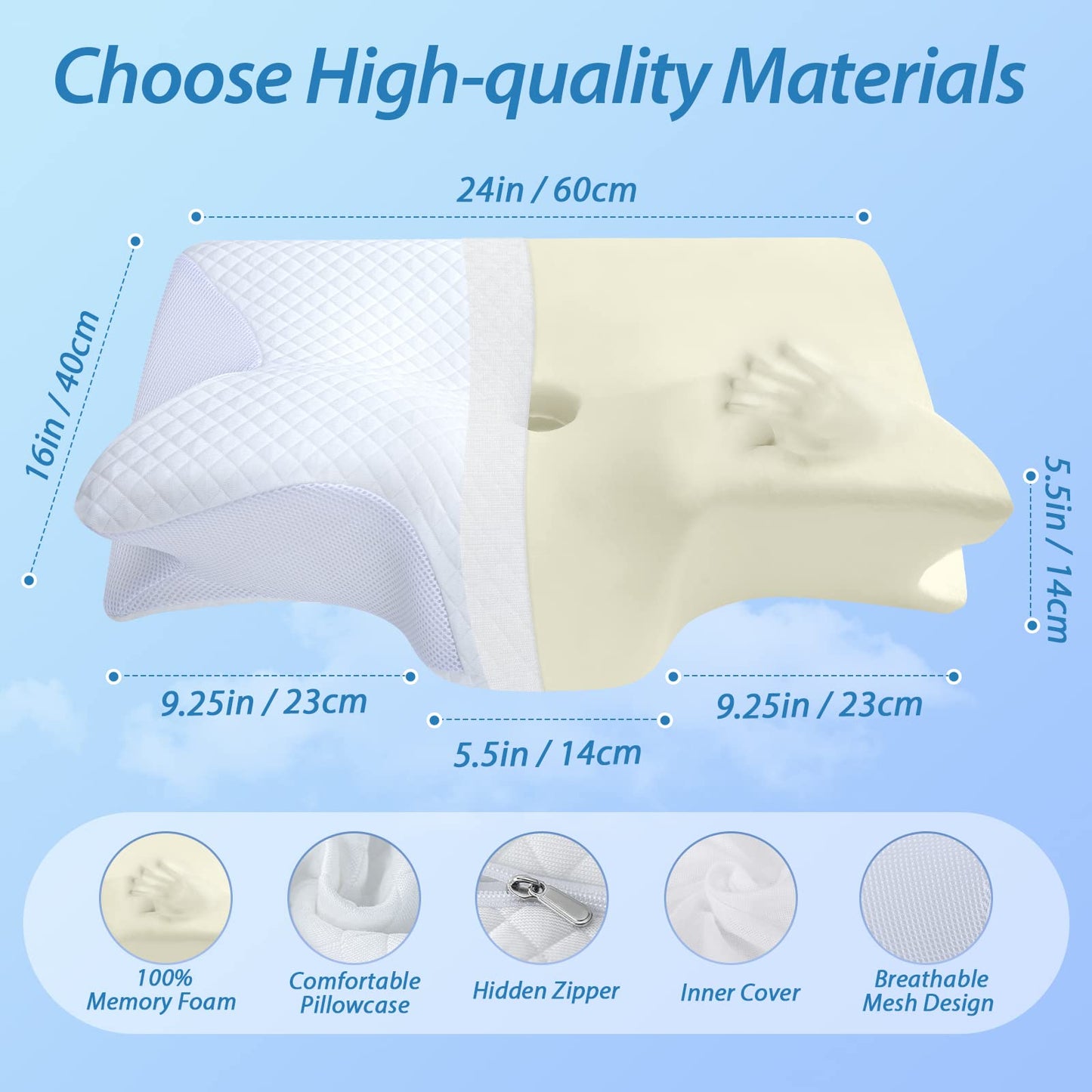 HOMCA Memory Foam Pillow, 2 in 1 Cervical Pillow for Neck Pain Relief, Ergonomic Neck Support Pillows for Side Back Stomach Sleepers with Breathable Pillowcase(White) 🍁 All In One Marketplace Canada