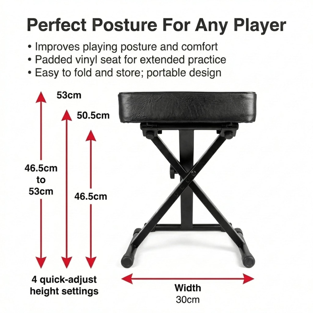 RockJam KB100 Adjustable Padded Keyboard Bench, X-Style, Black 🍁 All In One Marketplace Canada