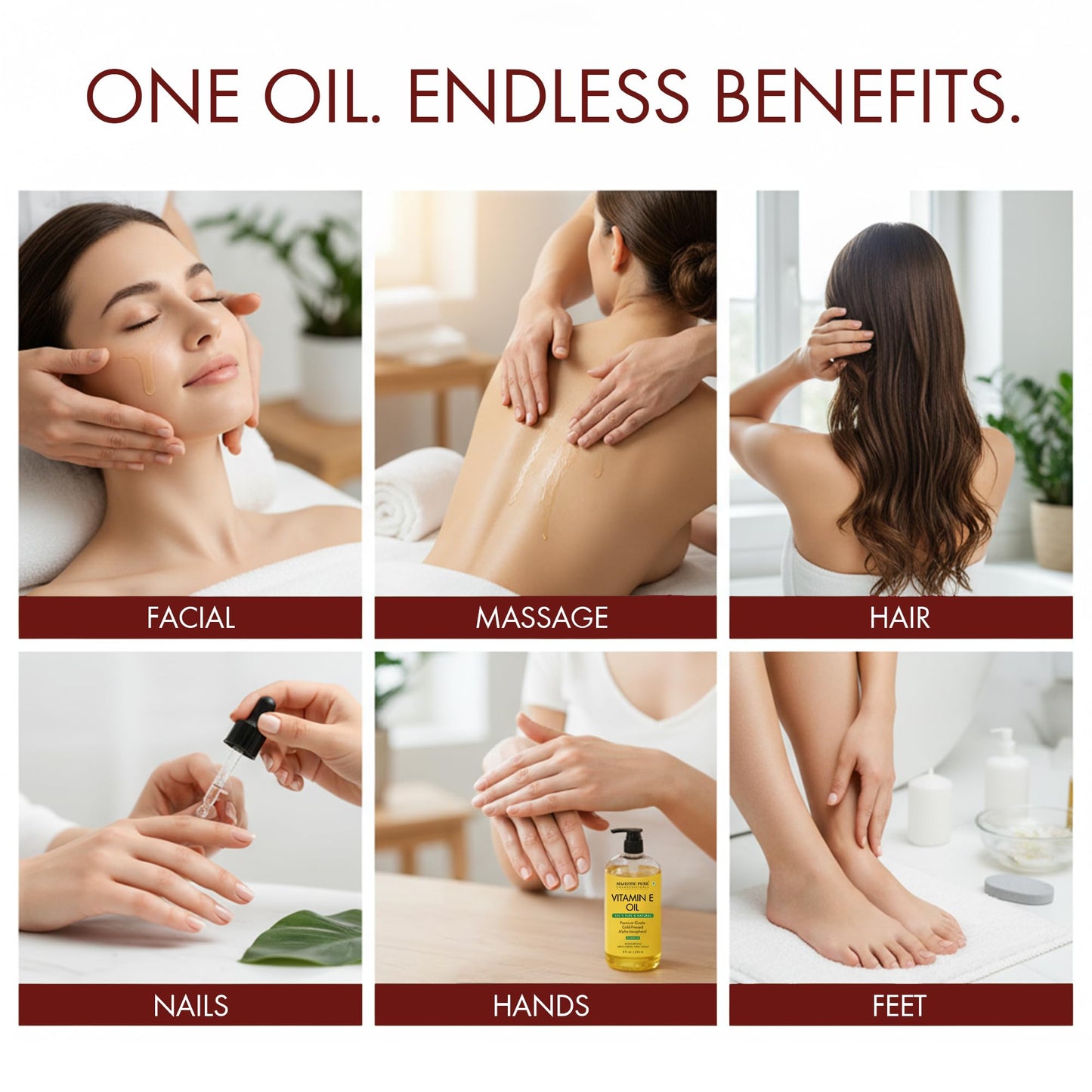 Majestic Pure Vitamin E Oil - 100% Pure & Natural, 20,000 IU | Premium Grade, Cold-Pressed and Tocopherol to Repair Dry, Damaged Skin| Moisturizing Skin, Hair and Scalp 8 Fl Oz 🍁 All In One Marketplace Canada