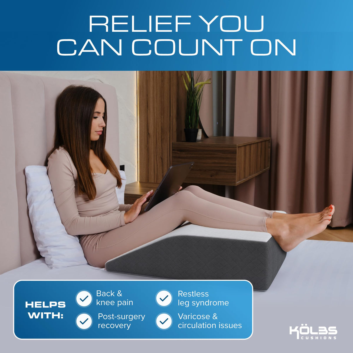 Kolbs Leg Elevation Pillows for After Surgery | Flat Top Bed Wedge Bolster Pillow for Legs | Foot, Knee, Ankle Elevation Post Surgery (Flat Top 7" Height) 🍁 All In One Marketplace Canada