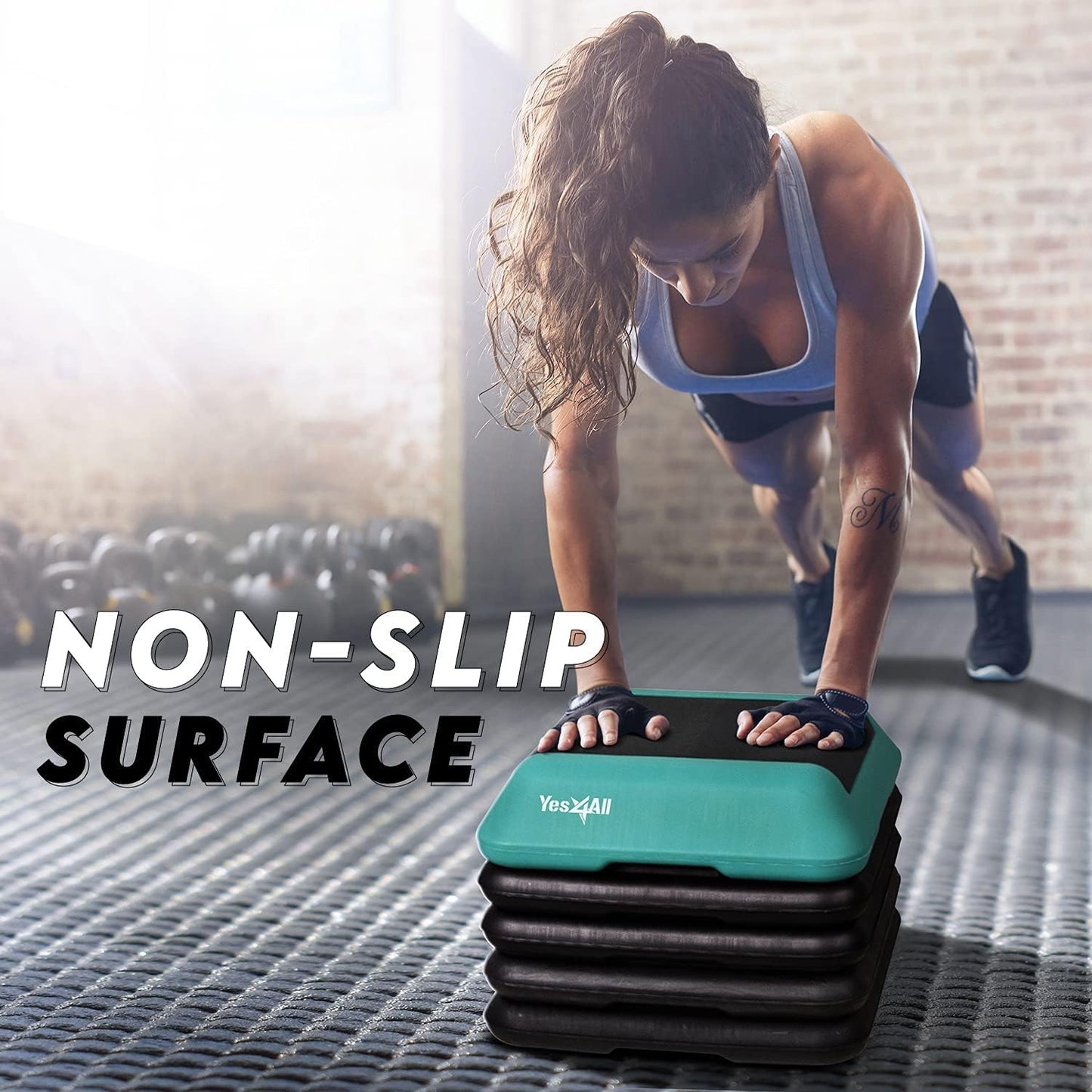 Yes4All High Arobic Step Platform & Stackable Risers - Adjustable 4"/6"/8"/10"/12" Height - Choose Full Step Platform Set or 2-Pack Stackable Risers, Customize for Cardio & Aerobic Exercise - 4 Risers, Black/Green 🍁 All In One Marketplace Canada
