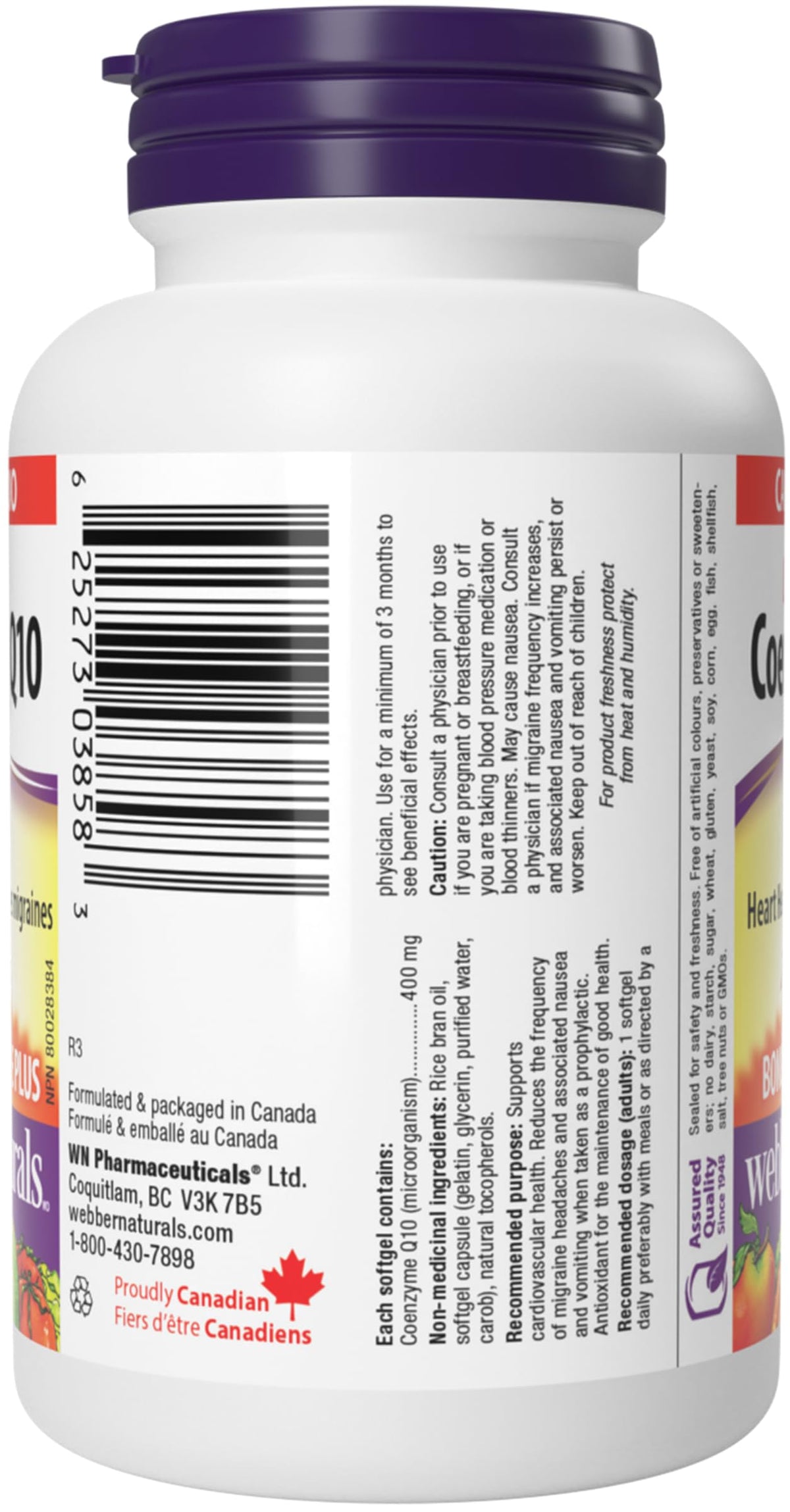 Webber Naturals Coenzyme Q10 (CoQ10) 400 mg, 60 Softgels, Ultra Strength, High Potency Antioxidant, For Heart Health, Cellular Energy Production, and Migraine Support 🍁 All In One Marketplace Canada