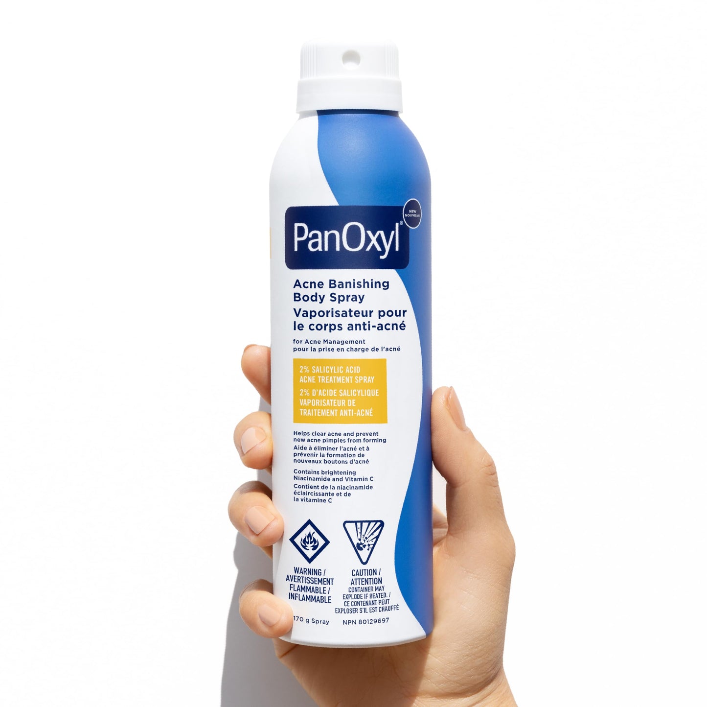 PanOxyl Acne Banishing Body Spray with 2% Salicylic Acid, Pimple Treatment to Help Clear Stubborn Breakouts, 360-Degree Spray Nozzle, Skin-Brightening Niacinamide, Vitamin C, Witch Hazel, Aloe, 170g 🍁 All In One Marketplace Canada