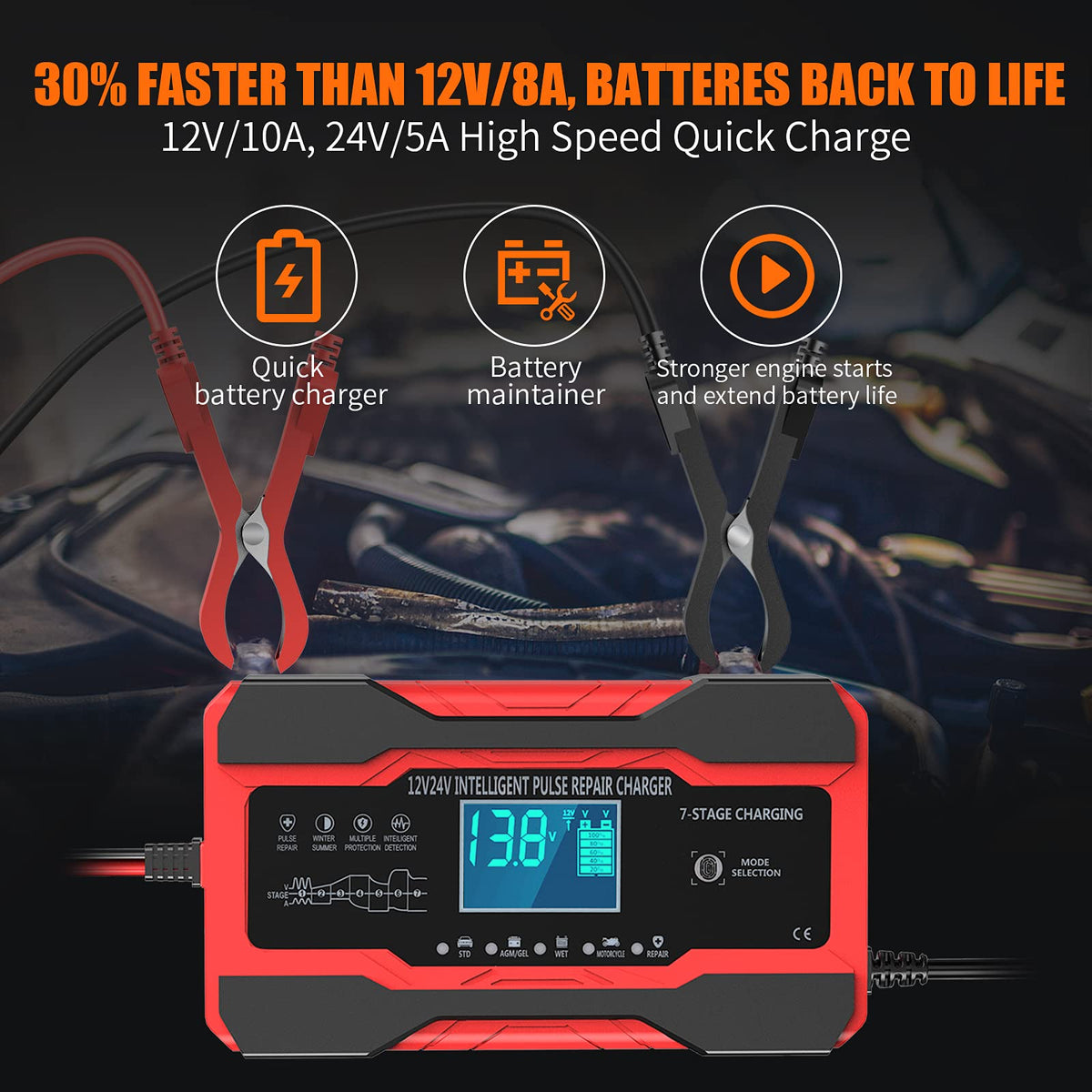 YONHAN Battery Charger 10-Amp 12V and 24V Fully-Automatic Smart Car Battery Charger, Battery Maintainer Trickle Charger, and Battery Desulfator with Temperature Compensation 🍁 All In One Marketplace Canada