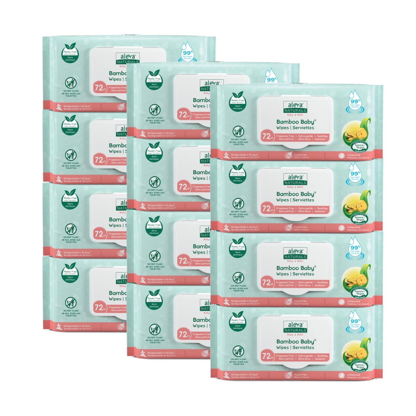 Aleva Naturals Hypoallergenic Bamboo Baby Wipes for babies with Sensitive Skin, Super Soft, Biodegradable, Extra Strong, Natural and Organic Formula, Vegan - New Eco-Friendly, Sustainable Packaging- Mega Pack- 72 Count X 12 = 864 Wipes Total