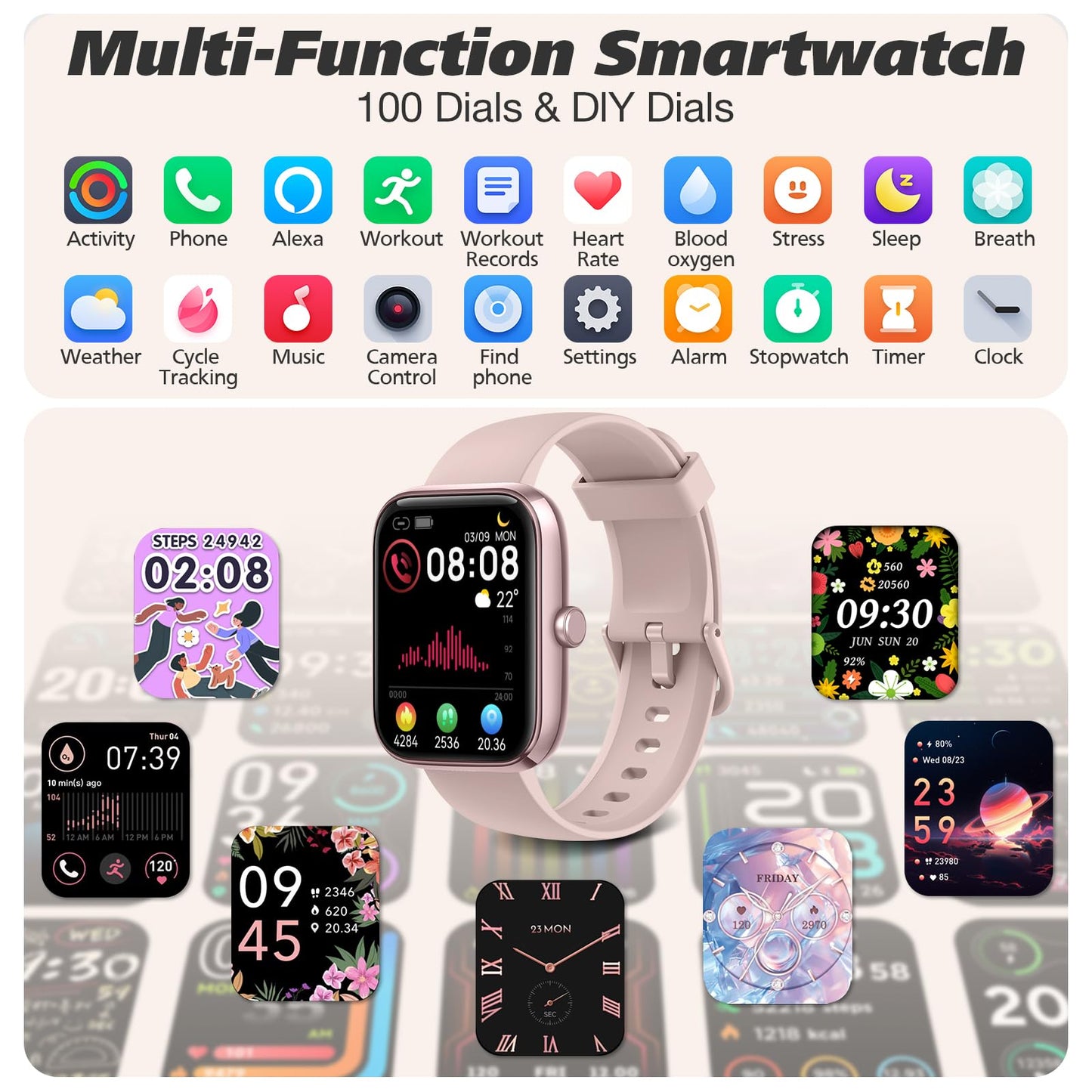 Smart Watch for Men Women with Bluetooth Call, Alexa Built-in, Heart Rate & Sleep Monitor, 1.83" DIY Dial Fitness Watch with 100+ Sport Modes, IP68 Waterproof, Compatible with Android iOS 🍁 All In One Marketplace Canada