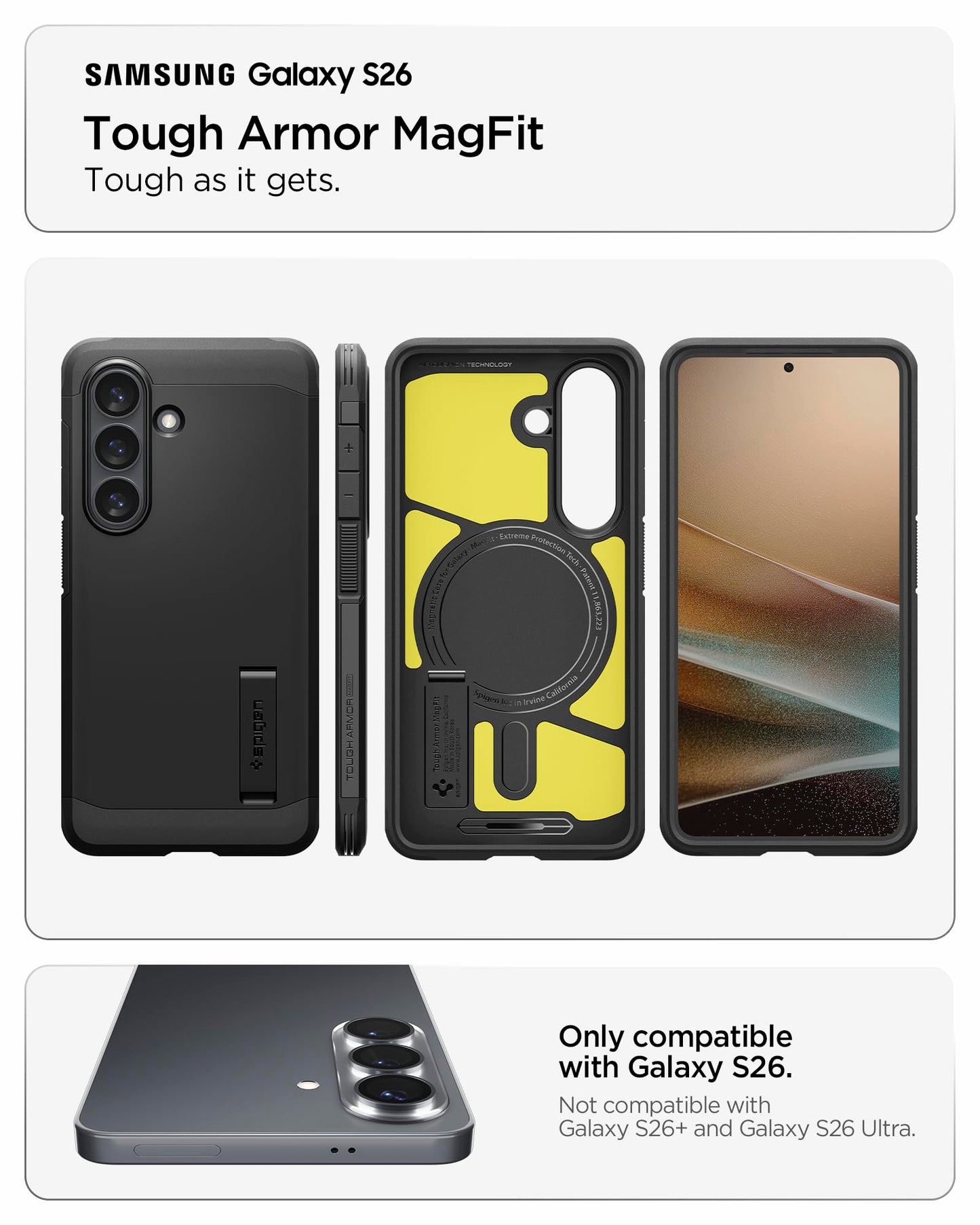 Spigen Case for Galaxy S26 Case, Full Camera Protection, Built-in Magnetic Ring, Drop Protection, Tough Armor MagFit Designed for Samsung Galaxy S26 - Black 🍁 All In One Marketplace Canada