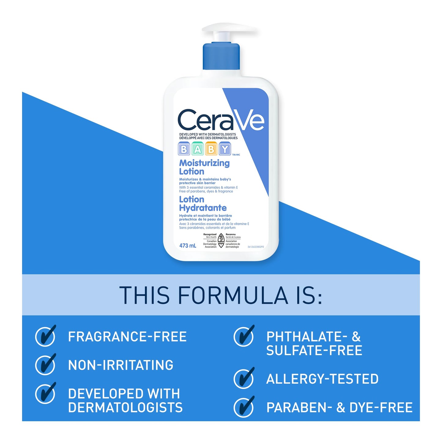 CeraVe BABY Moisturizing Lotion, Gentle Skin Care for Face & Body with Ceramides, Hyaluronic Acid, Niacinamide & Vitamin E. Fragrance-Free, Paraben-Free, Dye-free. Sensitive skin, non-greasy, 473ML 🍁 All In One Marketplace Canada