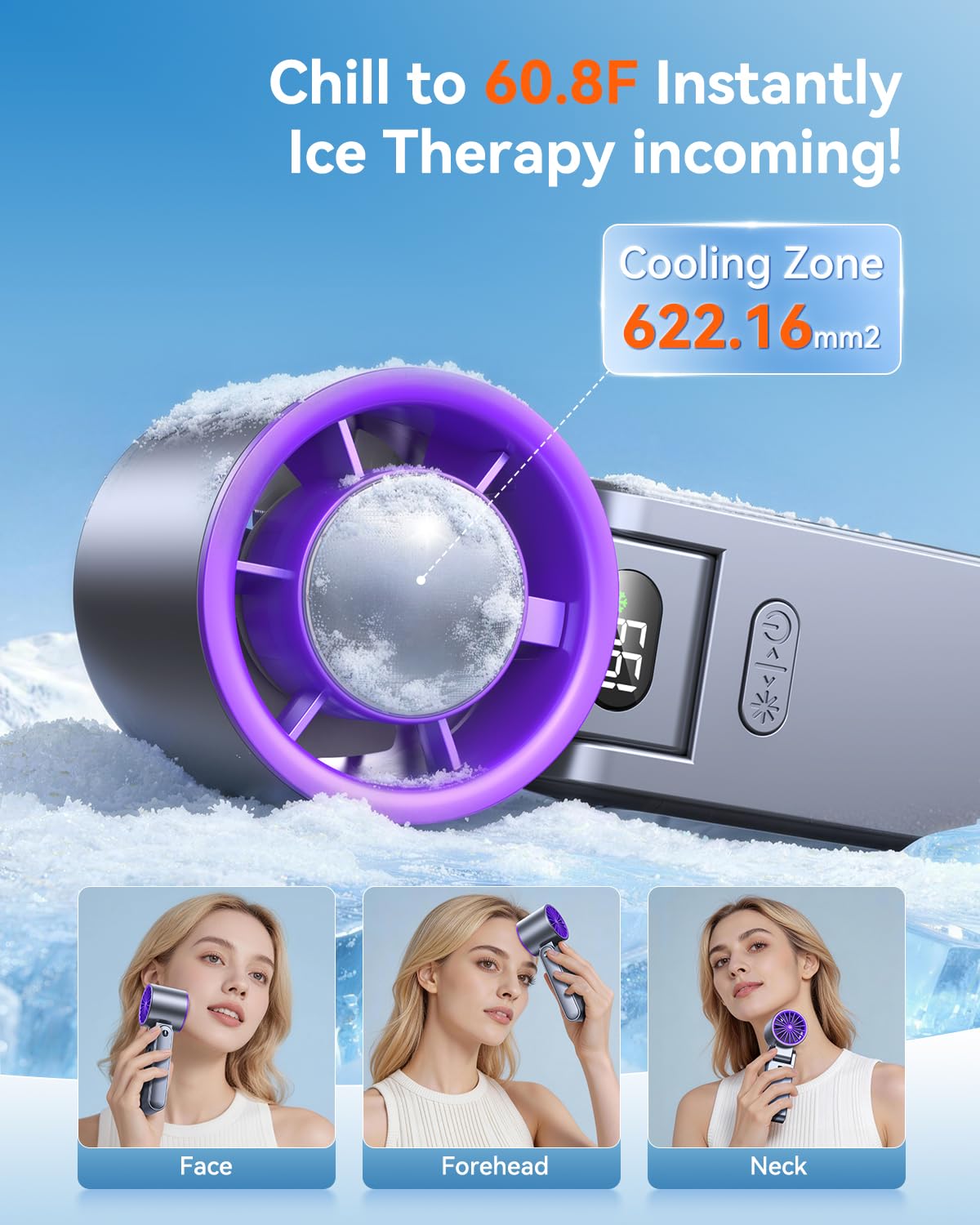 Portable Handheld Turbo Fan with Ice Cooler, 199 Speed Personal Fan,5500mAh Rechargeable,20H Cooling Time,20000 RPM Powerful Silent Motor, Summer Essential for Travel/Outdoor/Office, Grey Purple 🍁 All In One Marketplace Canada
