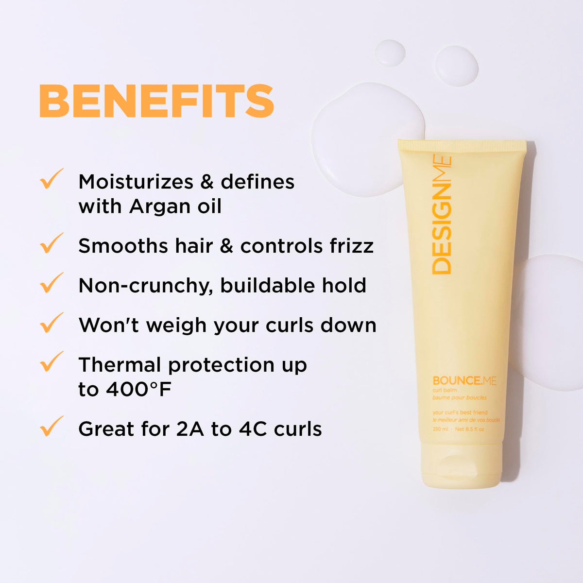 DESIGNME BOUNCE.ME Hair Curling Cream | Curl Enhancer with Argan Oil | Hair Curling Balm Sulfate-free, 250mL 🍁 All In One Marketplace Canada
