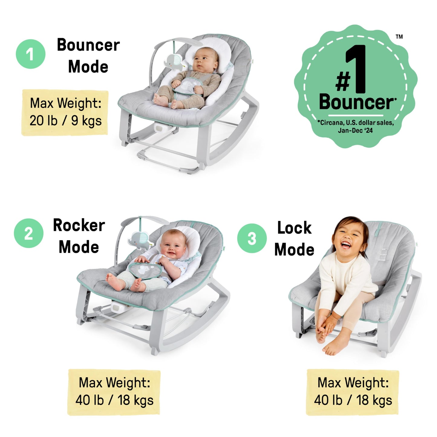 Ingenuity Keep Cozy 3-in-1 Grow with Me Vibrating Baby Bouncer, Seat & Infant to Toddler Rocker, Vibrations & Toy Bar, 0-30 Months Up to 40 lbs (Weaver) 🍁 All In One Marketplace Canada