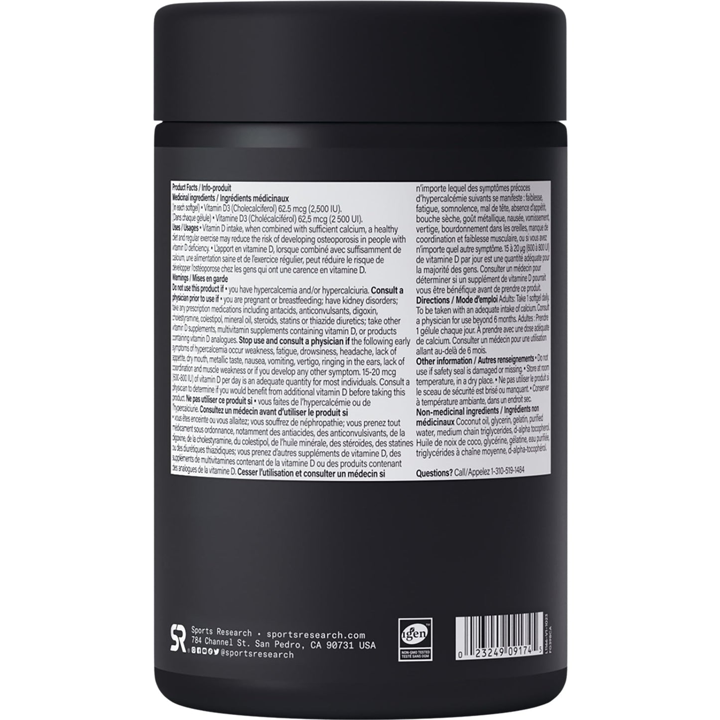 Sports Research® Vitamin D3 2500 IU with Coconut MCT Oil - High Potency Vitamin D Supplement for Immune & Bone Support - Non-GMO Verified, Gluten & Soy Free – 62.5mcg, 360 Liquid Softgels 🍁 All In One Marketplace Canada