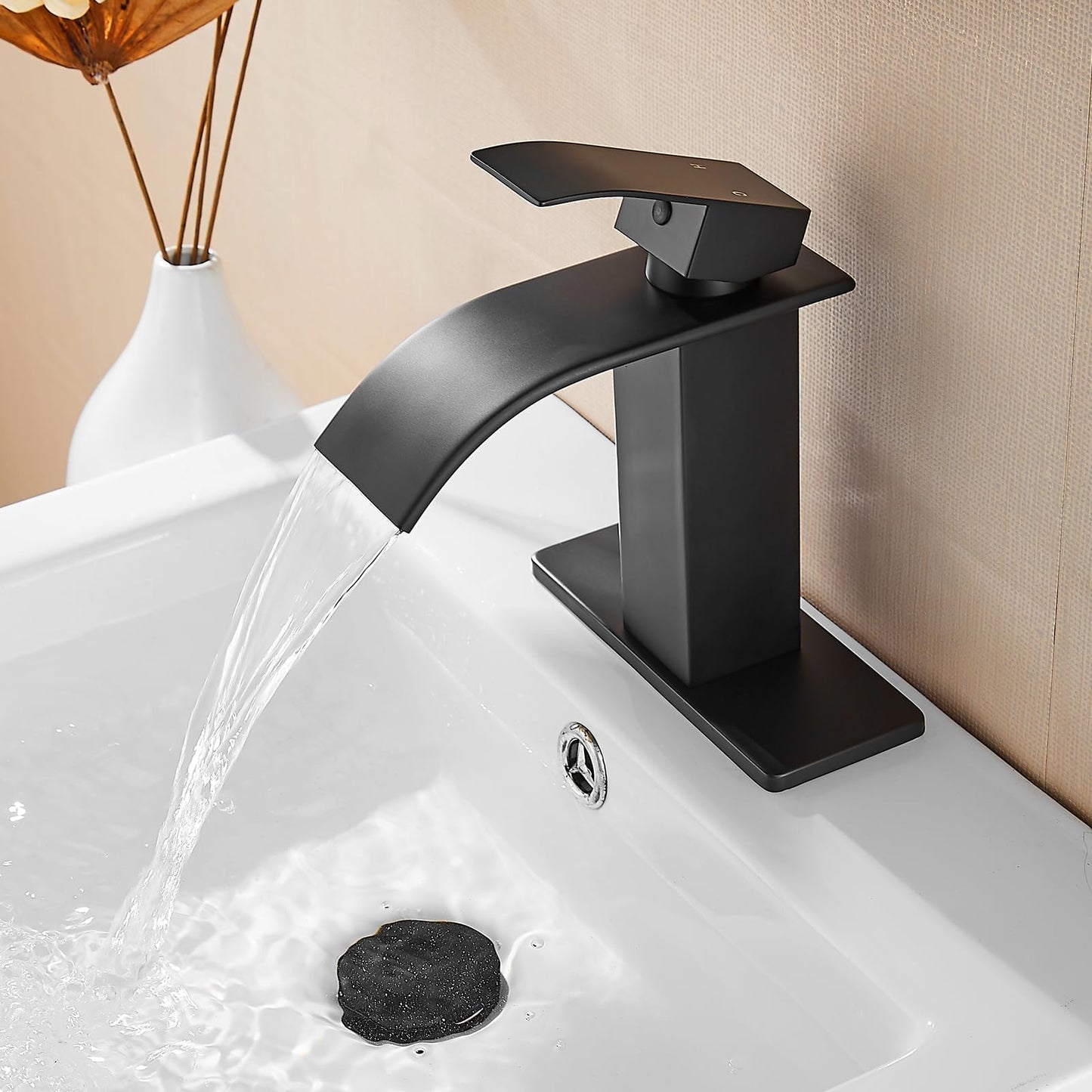 Fransiton Black Bathroom Faucet Bathroom taps 1 or 3 Hole Bathroom Sink Faucet Single Handle washroom Waterfall Faucet with Deck and Pop-up Drain 🍁 All In One Marketplace Canada
