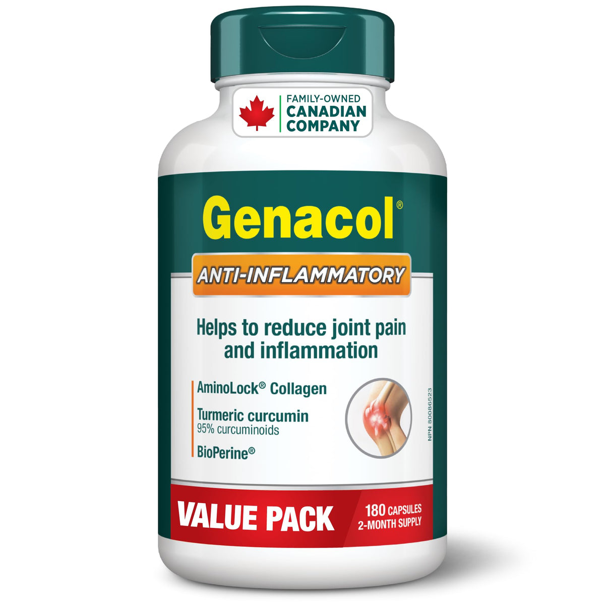 Genacol Anti-Inflammatory (60-Day Supply) – Turmeric Curcumin Supplement with Black Pepper (BioPerine) and Collagen Peptides, Relieves Inflammation, Osteoarthritis Pain Relief, 180 Capsules 🍁 All In One Marketplace Canada