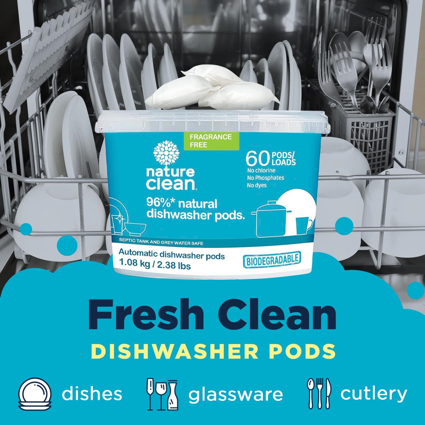 Nature Clean Automatic Dishwasher Pacs, Fragrance-Free, 60 Count 🍁 All In One Marketplace Canada