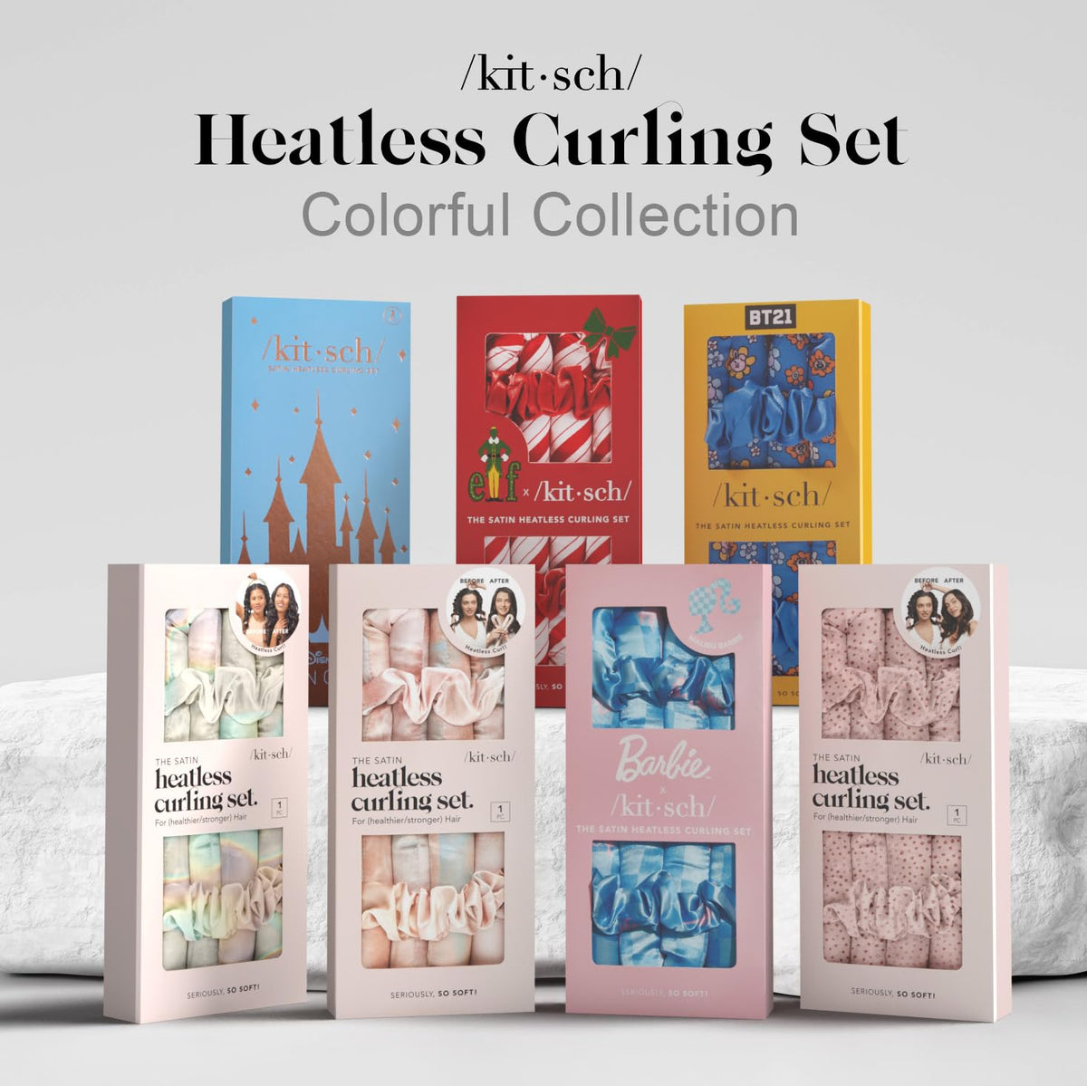 Kitsch Satin Heatless Curlers Set – Heatless Curls Overnight w/ 34" Hair Waver & 2 Satin Hair Scrunchies, Comfortable Hair Curlers to Sleep In for Frizz-Free, No Heat Damage Styling - Ivory 🍁 All In One Marketplace Canada