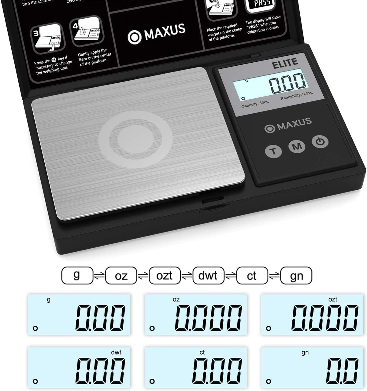 MAXUS Precision Pocket Scale 500g x 0.01g, Digital Gram Scale with Tray, Small Food Scale, Jewelry Scale, Ounces Grains Scale with Backlit LCD 🍁 All In One Marketplace Canada