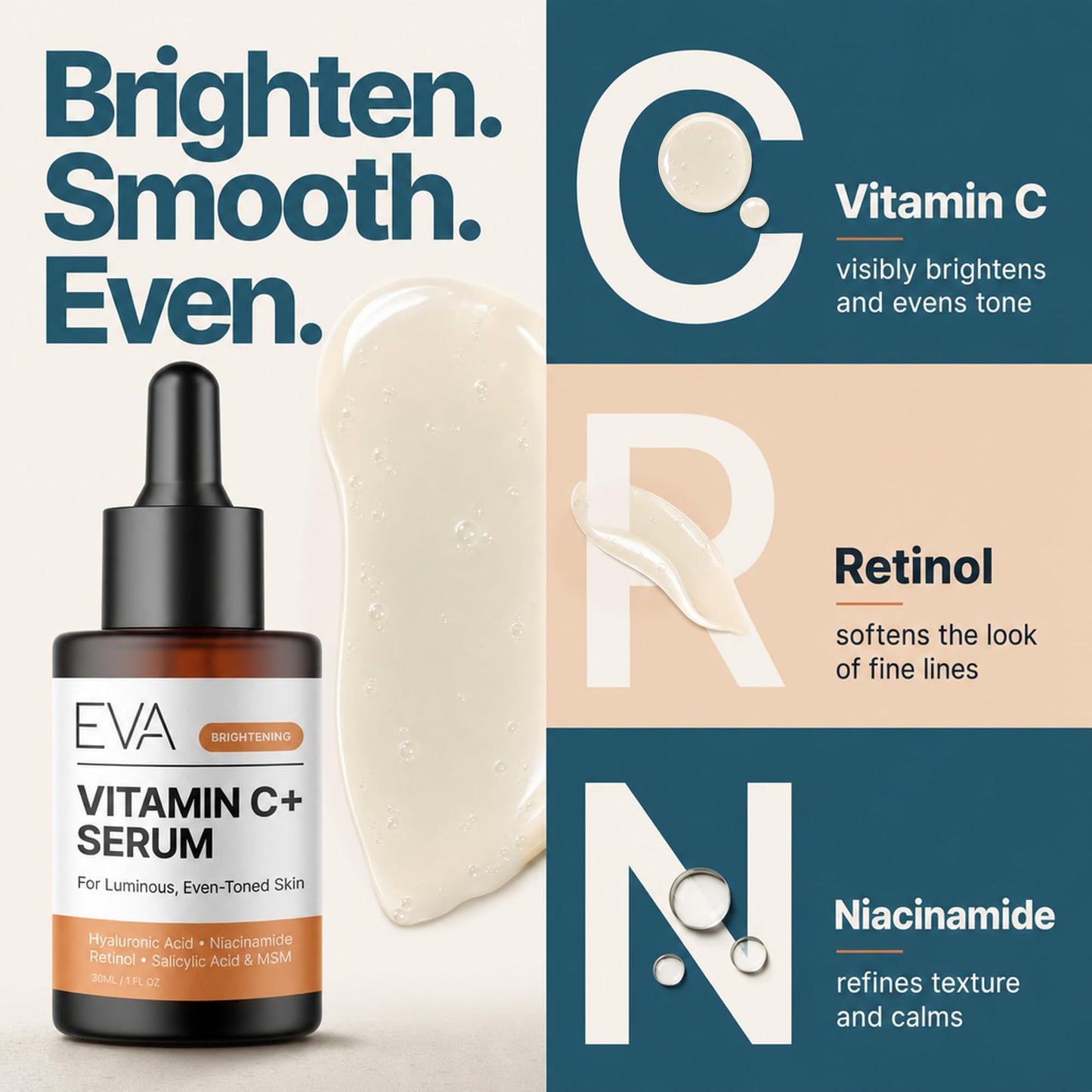 Eva Naturals Vitamin C+ Serum for Face – Anti Aging Facial Serum with Retinol, Salicylic Acid, Niacinamide & Hyaluronic Acid – Dark Spot, Fine Line & Wrinkle Support for Radiant Skin 🍁 All In One Marketplace Canada