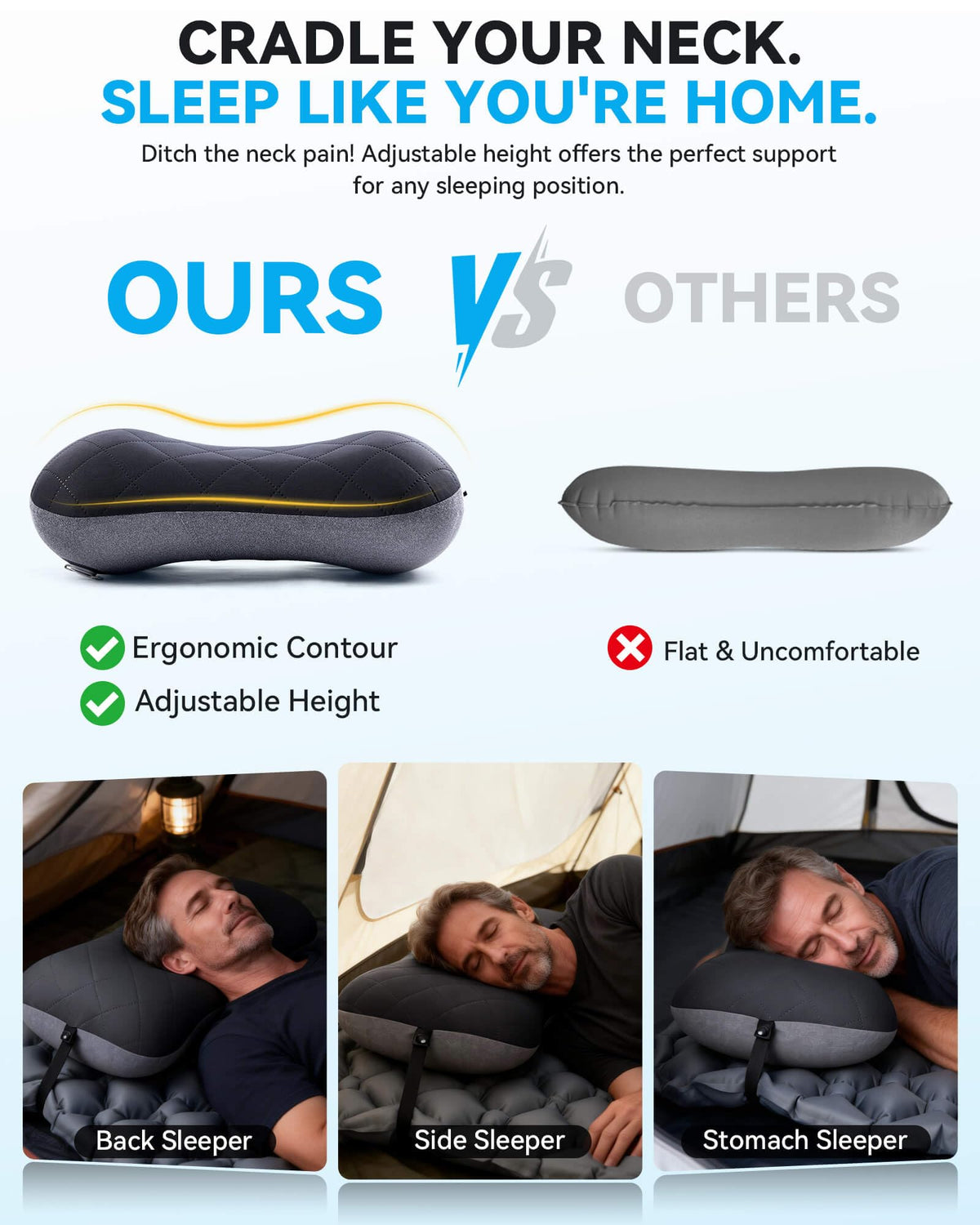 Hikenture Camping Pillow with Removable Cover - Ultralight Inflatable Pillow for Neck Lumber Support - Upgrade Backpacking Pillow - Washable Travel Air Pillows for Camping, Hiking, Backpacking (Black) 🍁 All In One Marketplace Canada