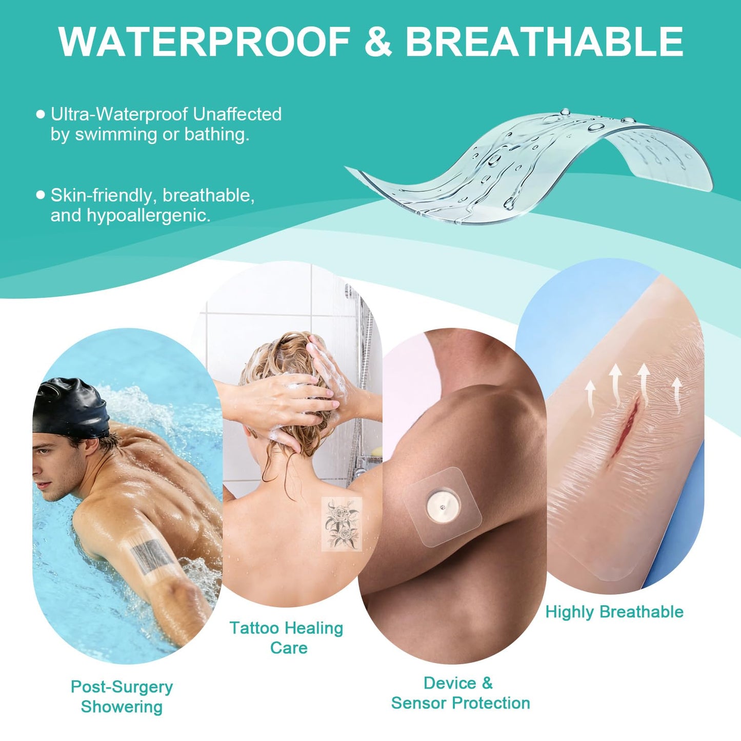 Transparent Film Dressing, 4" x 4.75" (30 Pack), Waterproof Clear Adhesive Bandages for Wound Care, IV Shield & Tattoo Aftercare 🍁 All In One Marketplace Canada