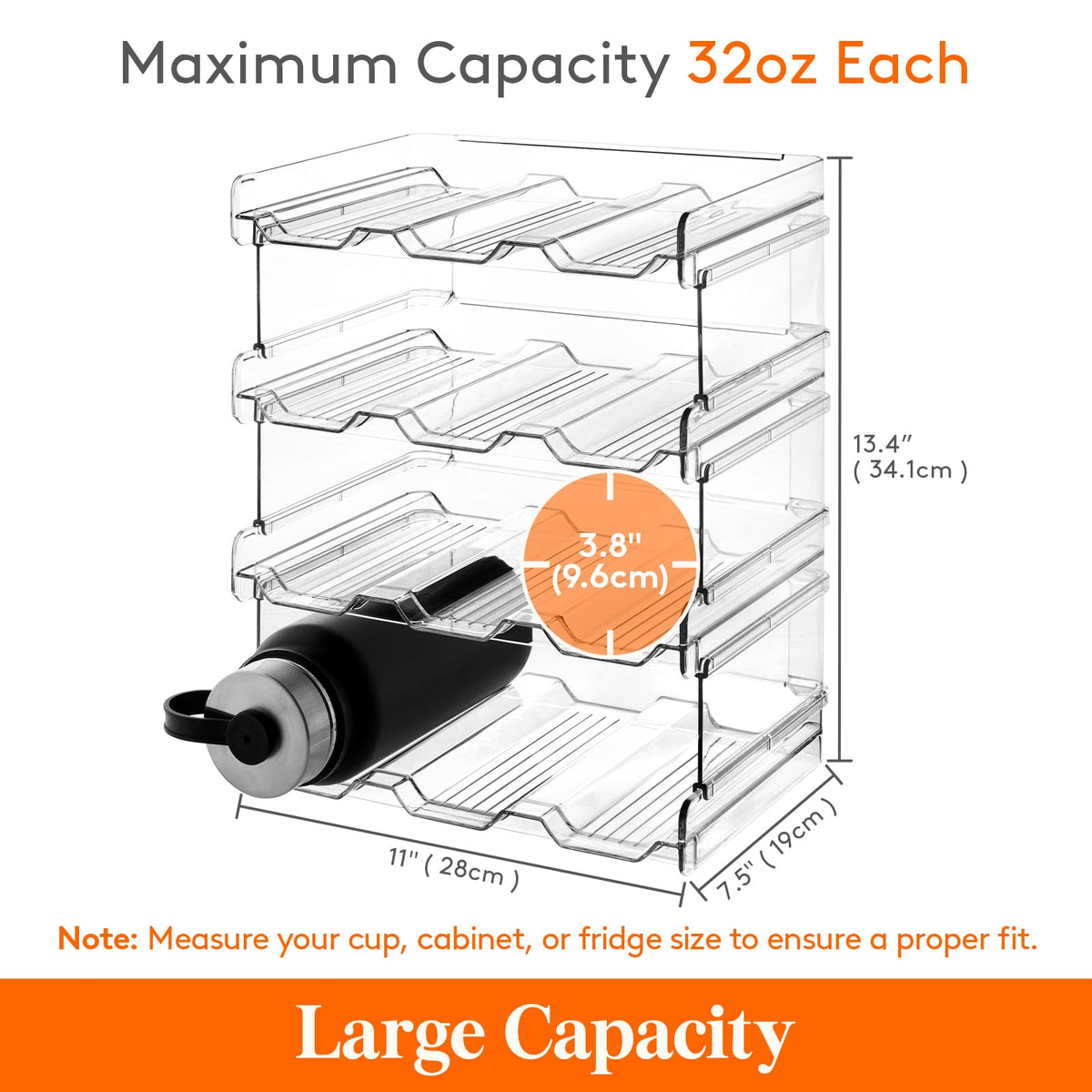 Lifewit Stackable Water Bottle Organizer for Cabinet, Freezer, Pantry - Plastic Cup Holder, Wine Racks for Kitchen Tabletop Storage, Cupboard, Office - Pack of 4, Each Rack Holds 3 Containers 🍁 All In One Marketplace Canada