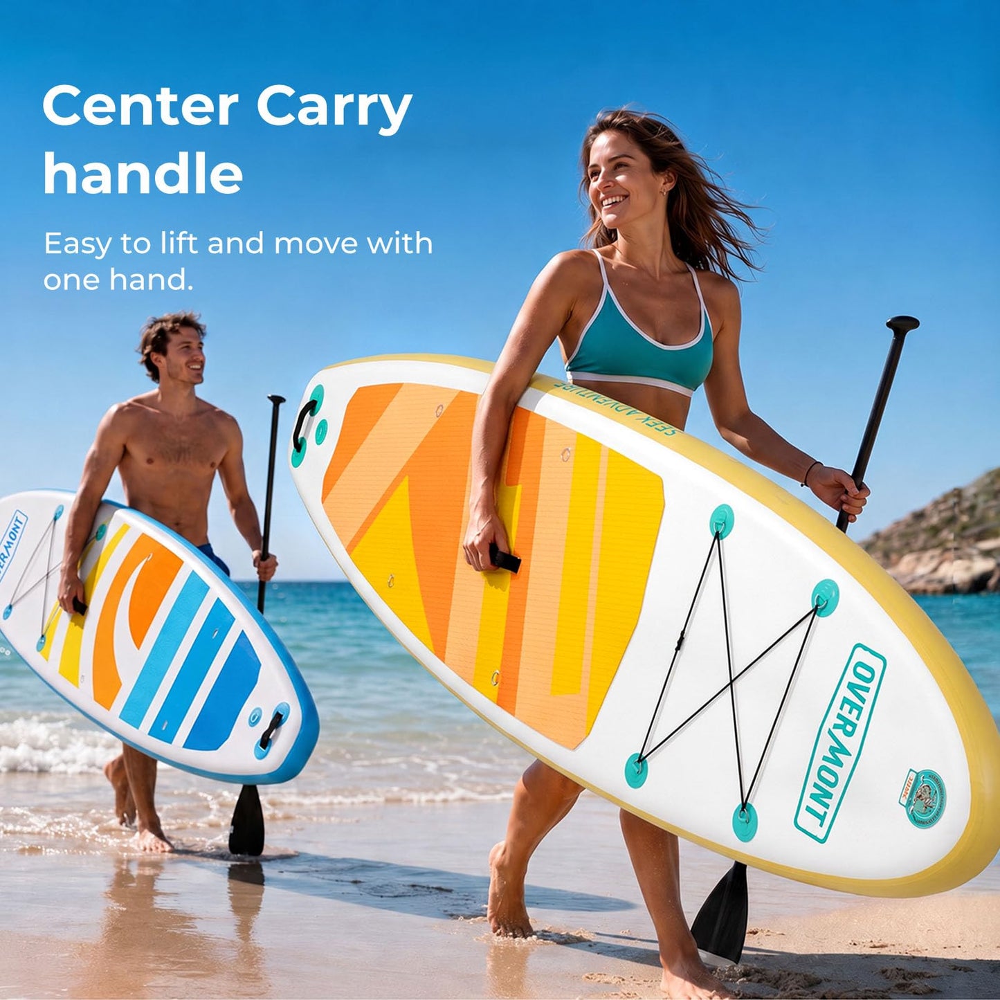 Overmont Inflatable Paddle Board 10'7" x 33" x 6", Extra Wide SUP for Adults & Beginners, 350 lb Stand Up Paddle Board with Adjustable Paddle, Pump, 3 Fins, Leash, Backpack & Repair Kit 🍁 All In One Marketplace Canada