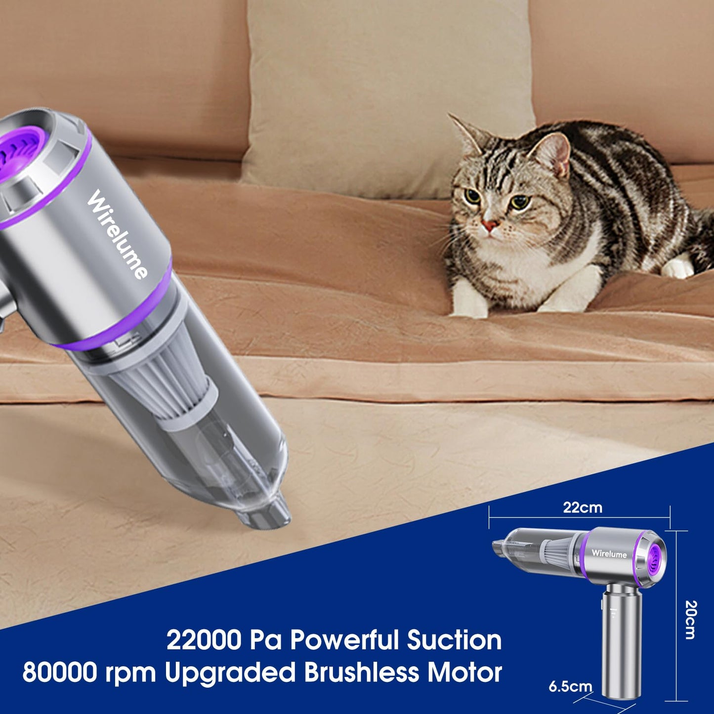 Handheld Car Vacuum Cleaner Cordless Powerful 22000Pa Strong Cyclonic Suction Blowing Brushless Motor Mini Portable Rechargeable Lightweight Hand Held for Pet Hair Vehicle Home Office Purple 🍁 All In One Marketplace Canada