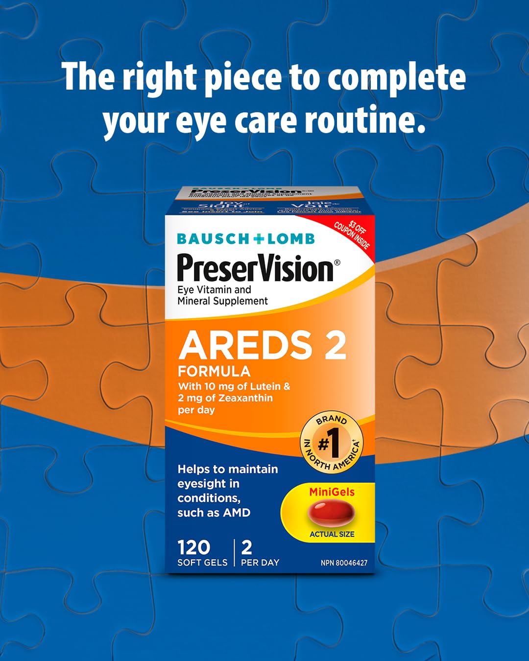 PreserVision AREDS 2 Eye Vitamin & Mineral Supplement, Contains Lutein, Vitamin C, Zeaxanthin, Zinc, Vitamin E, Eye Health Supplements for Adults, 120 Mini Soft Gels (packaging may vary) 🍁 All In One Marketplace Canada