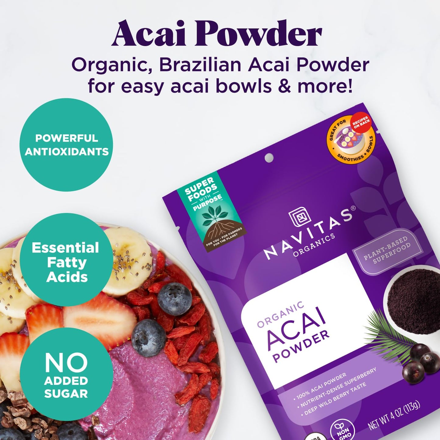 NAVITAS NATURALS Organic Acai Powder, 4-Ounce Pouches 🍁 All In One Marketplace Canada