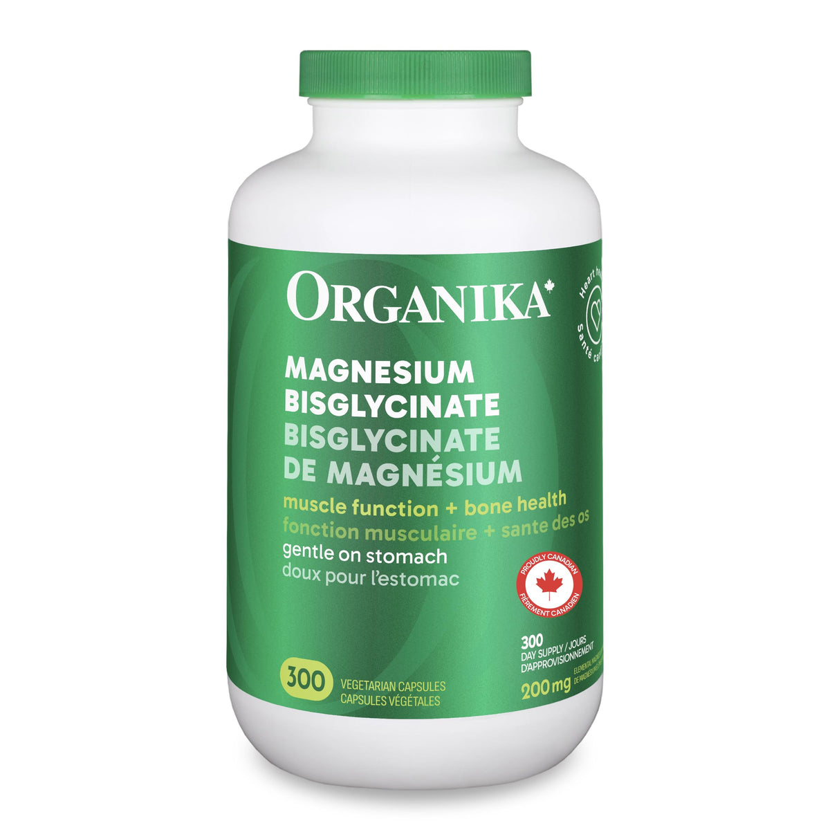 Organika Canadian-Made Magnesium Bisglycinate - 200mg, High Absorption, Muscle Recovery, Heart Support, 300vcaps 🍁 All In One Marketplace Canada